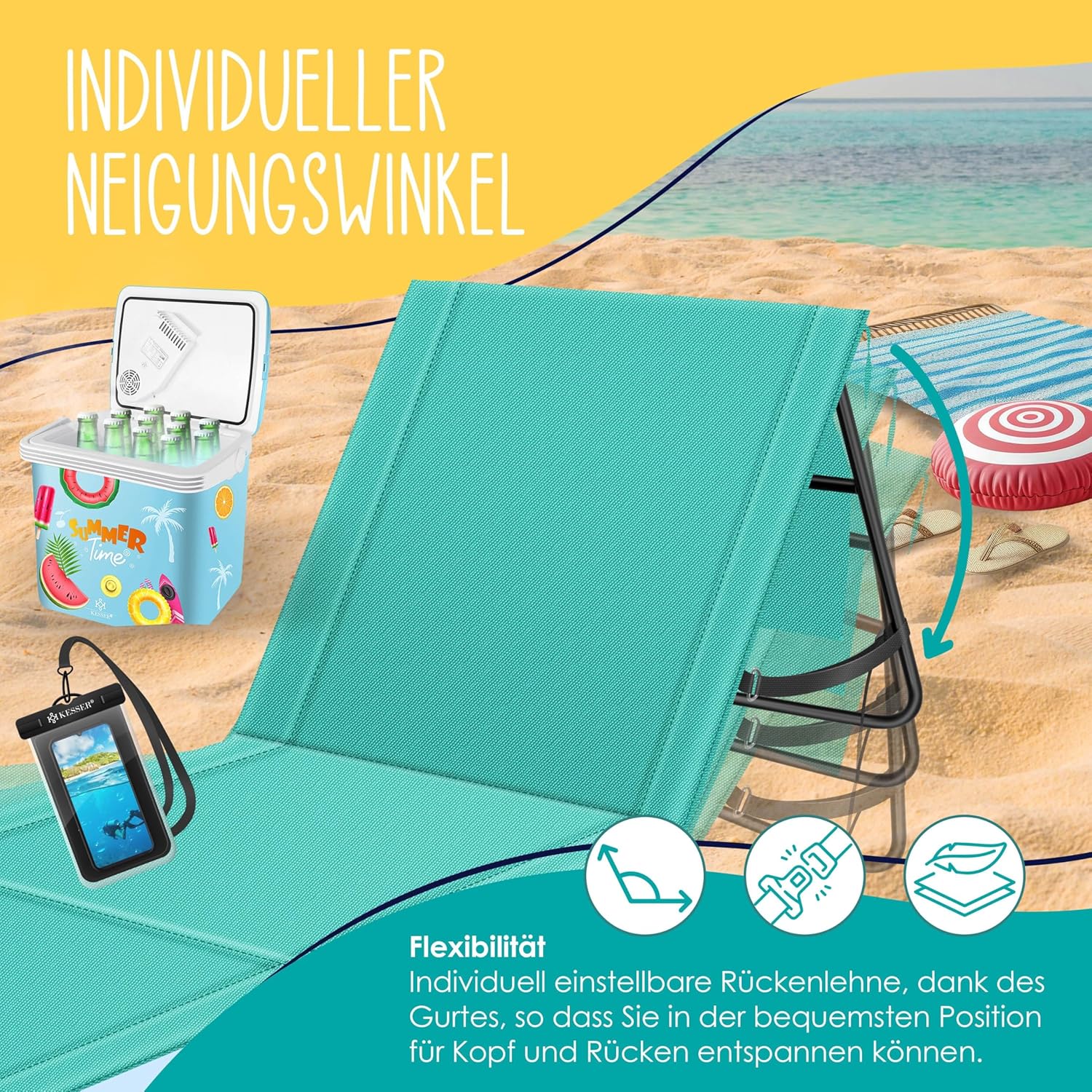 Thumbnail 4 de KESSER 2er Set Strandmatte klappbar mit Verstellbarer Rückenlehne – belastbar bis 130 kg