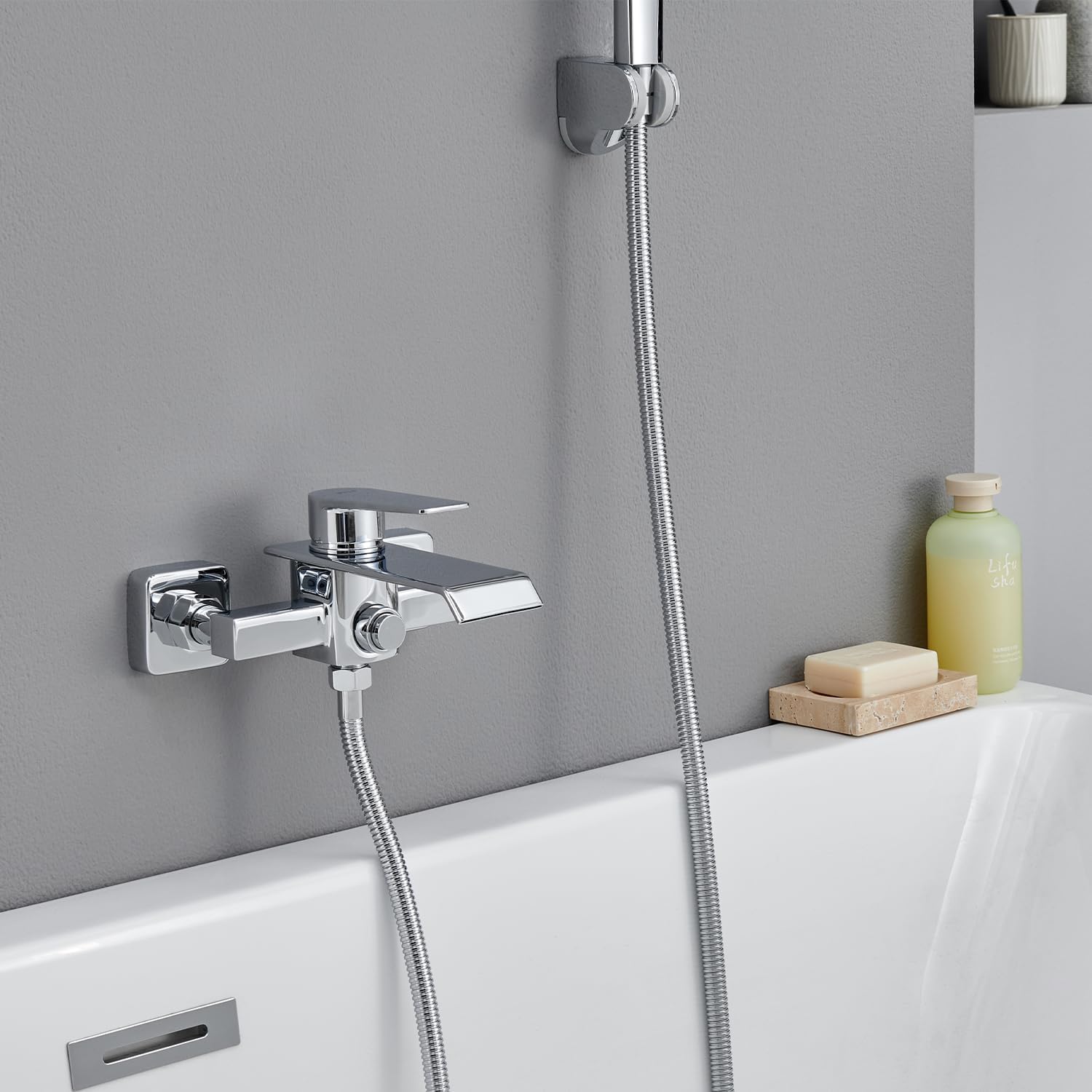 Thumbnail 3 de Ulytid Rubinetto vasca da bagno a cascata monocomando esterno in ottone G 1/2" cromo argento