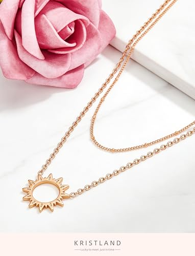 Thumbnail 4 de KristLand Oro Chapado Collar Layered para Mujer – Dije Solar Geométrico en Acero Titanio