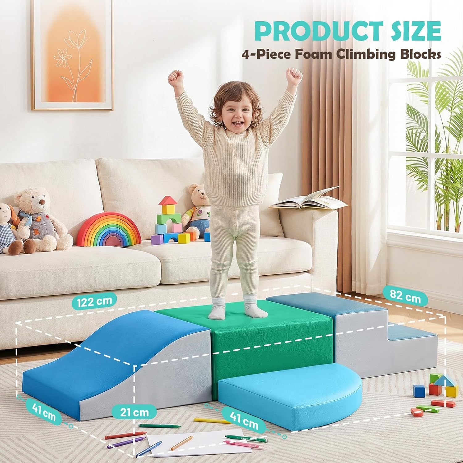 Detalle 2 de JungleDove 4-Pieces Climbing Toys for Toddlers: PU Leather Soft Play Set