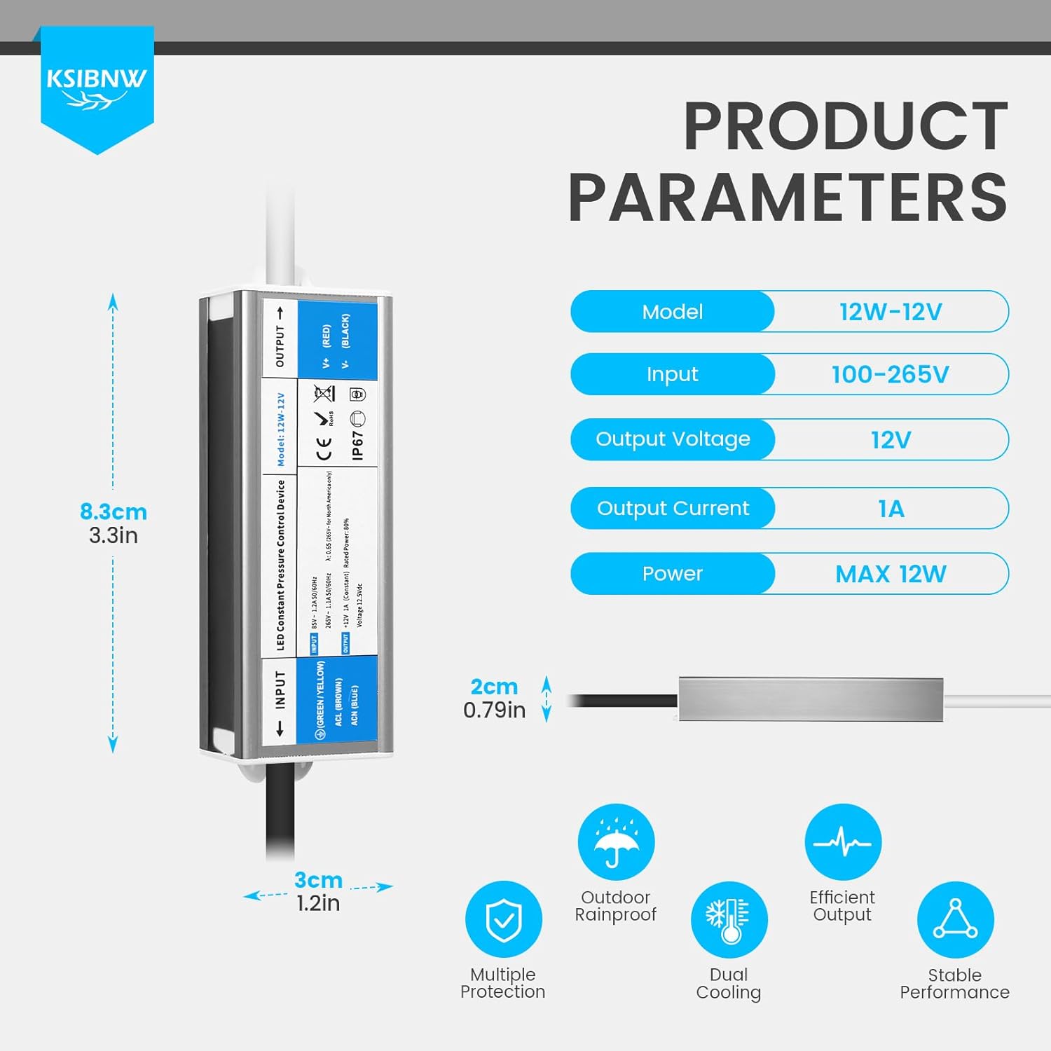 Thumbnail 5 de KSIBNW Trasformatore LED 12V 12W alimentatore impermeabile IP67 🔌