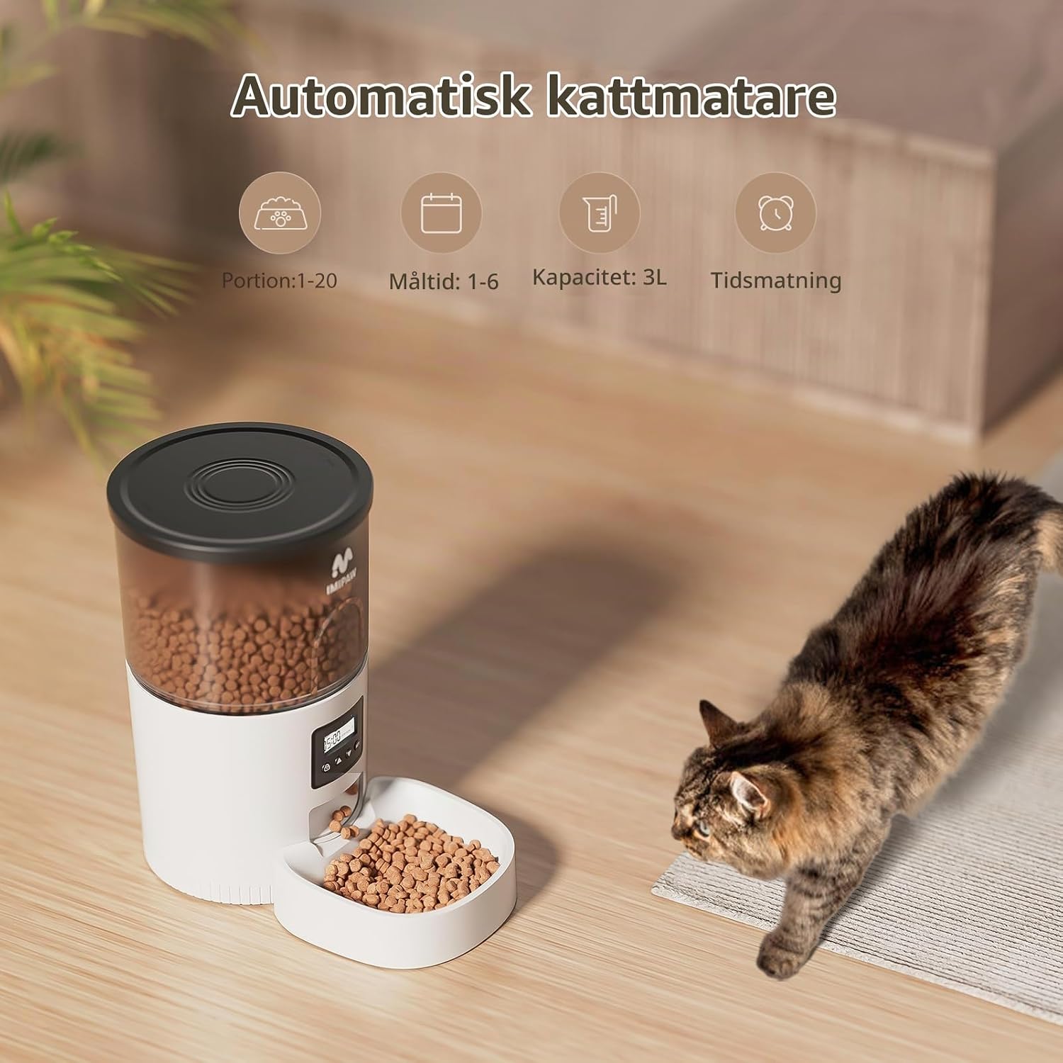 Detalle de IMIPAW automatisk kattmatare och vattenautomat med timer och 3 l kapacitet