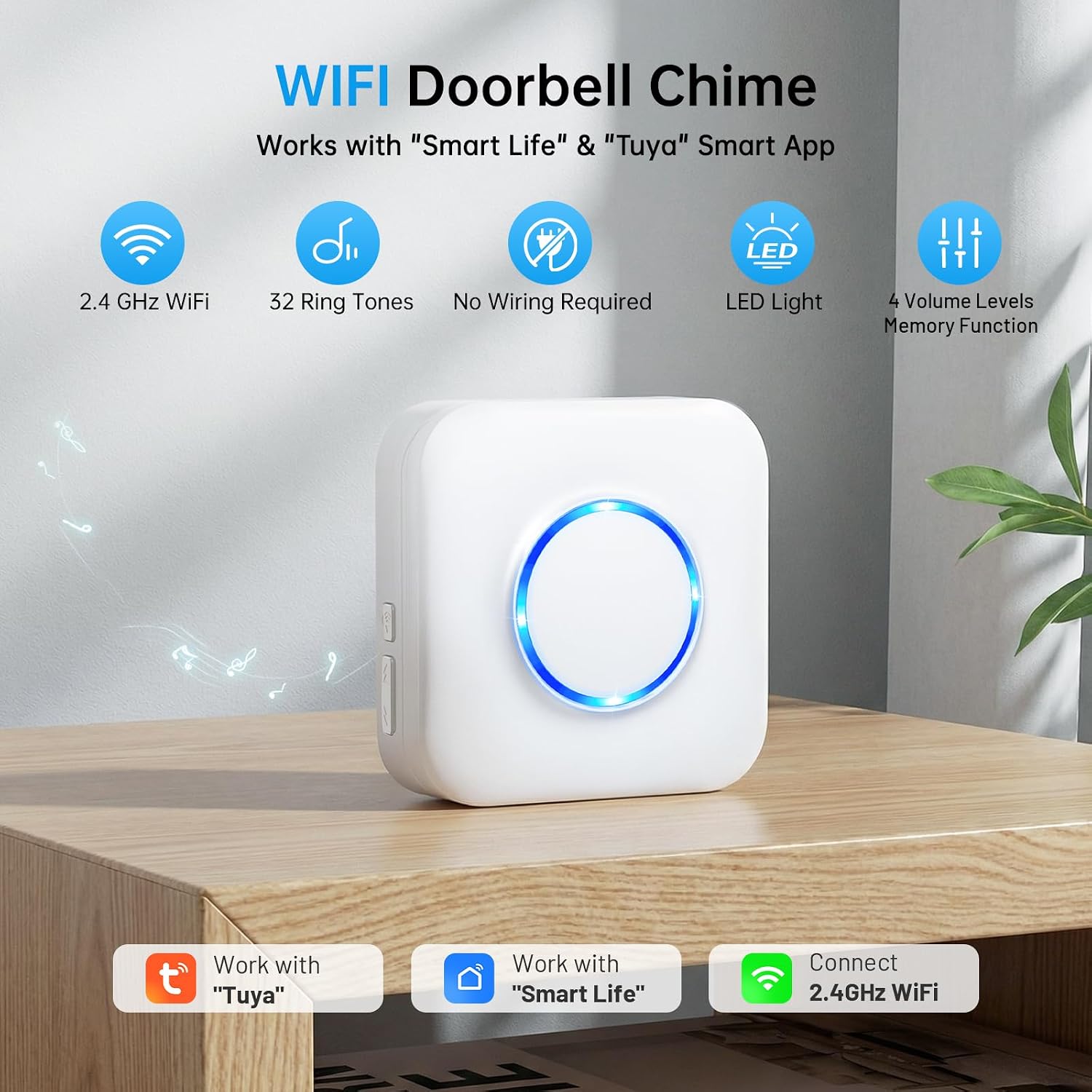 Detalle de Smart Wireless Doorbell Chime & Extender for Ring, Blink and Google Nest