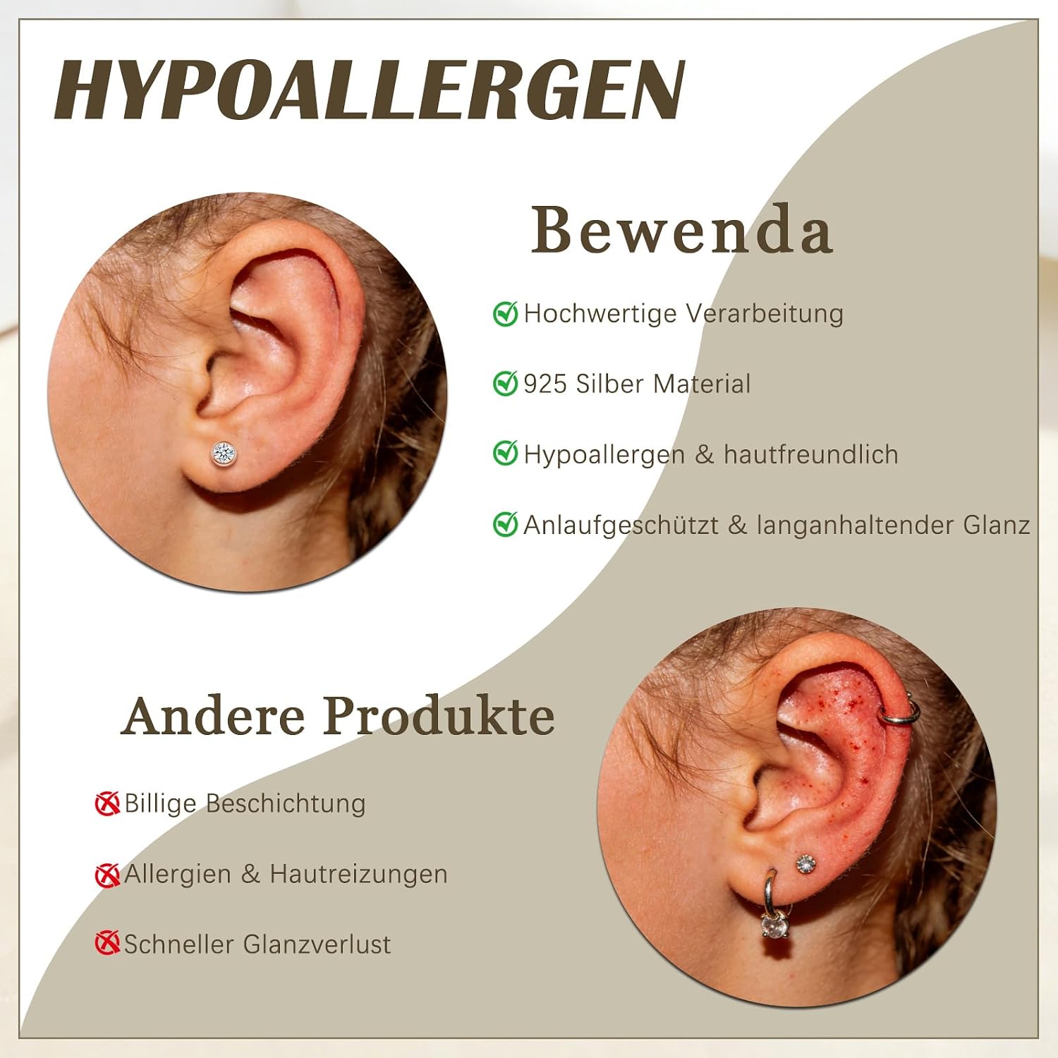 Thumbnail 4 de Bewenda Ohrringe Silber 925 Stecker – Rund | hypoallergen, Zirkonia, 4 mm, Geschenkbox