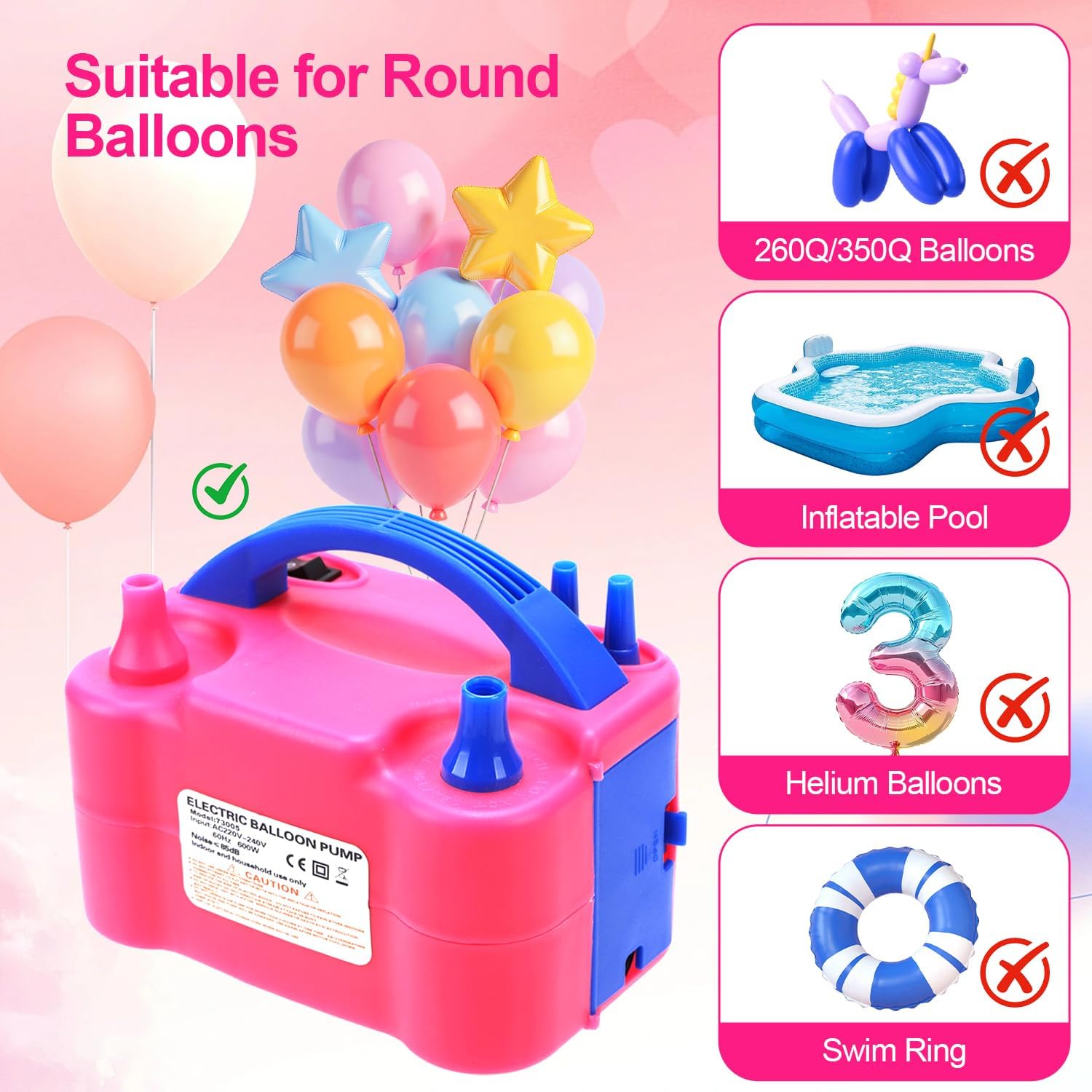 Detalle de BXBHU Electric Balloon Pump UK (600W) – Portable double nozzle inflator for party, weddings and birthdays
