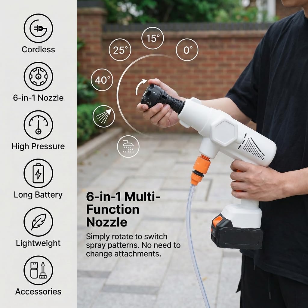 Thumbnail 4 de Kalopsia Idropulitrice Portatile a Batteria 21V 4Ah – 1400 PSI, 6 in 1, Leggera e Wireless