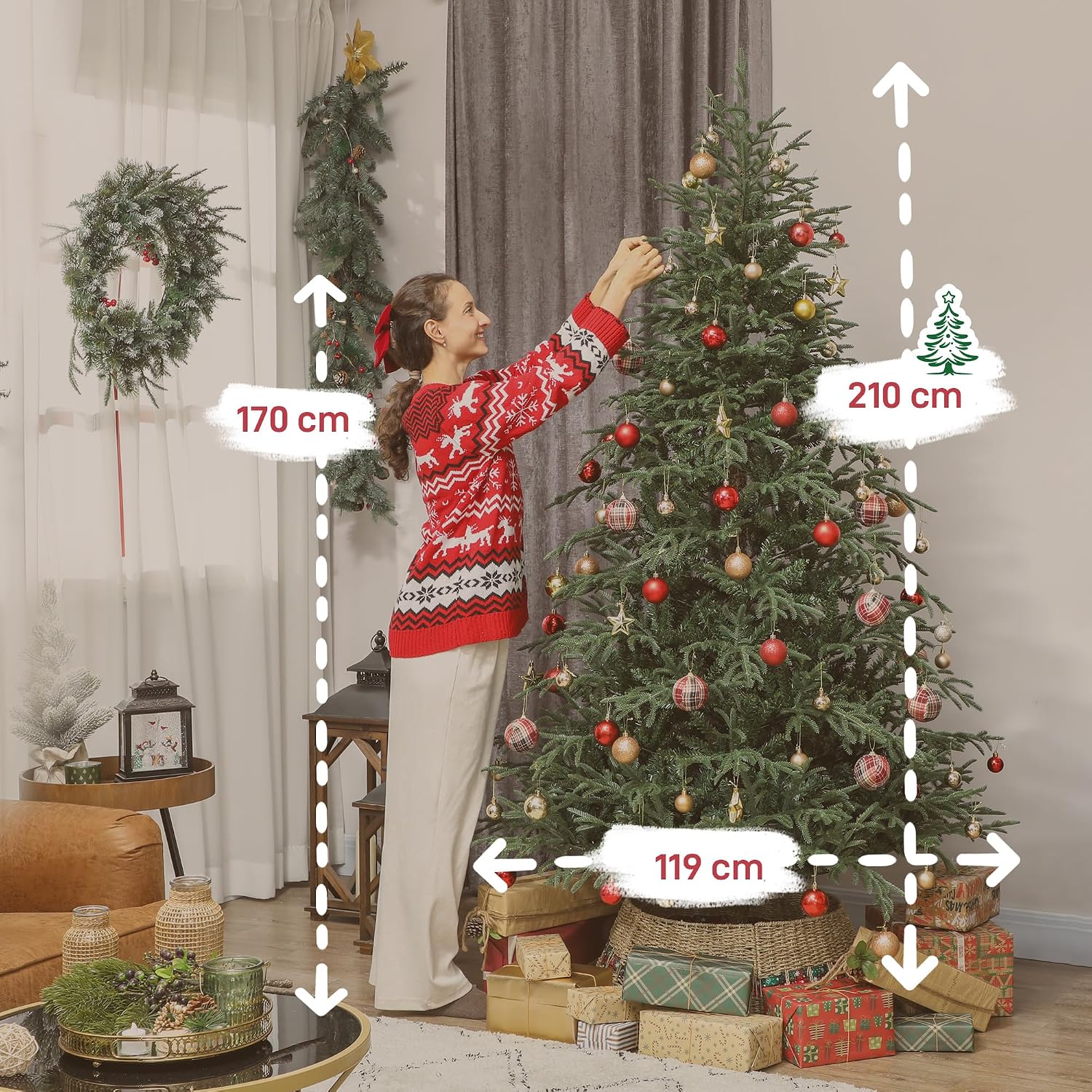 Detalle de HOMCOM 83C-087V02GN 7 ft Artificial Christmas Tree, 2,942 Tips