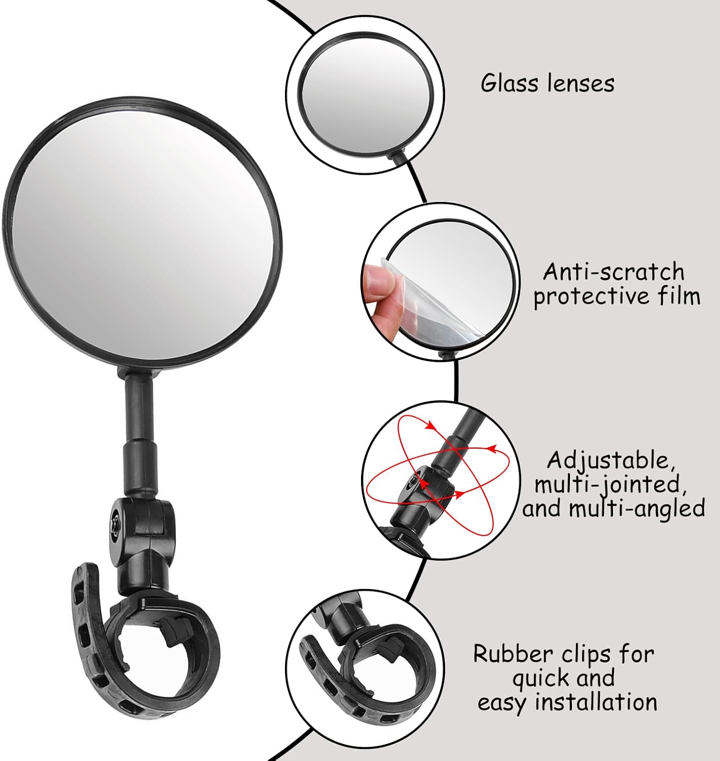 Thumbnail 3 de Xynovate 2 rétroviseurs vélo 360° réglables avec miroir convexe HD (paire)