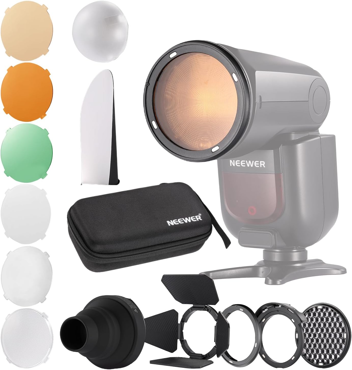 NEEWER CRM2 Magnetic Accessories Kit for Round Head Flash (compatible with Godox V1 and NEEWER round-head Z series) – 14-piece control set