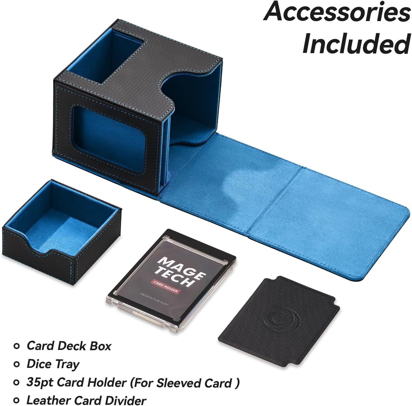 Thumbnail 5 de Mage Tech Commander Deckbox für MTG – Patentiertes Design, Commander Display, 100 Karten, 35pt Kartenhalter, Würfelschale (Schwarz/Blau)