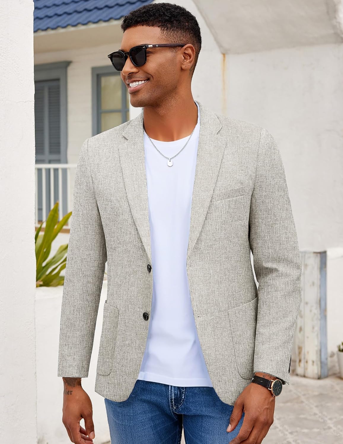 Detalle 2 de COOFANDY Men’s Casual Blazer Slim Fit Sport Coat — Lightweight Two-Button Suit Jacket