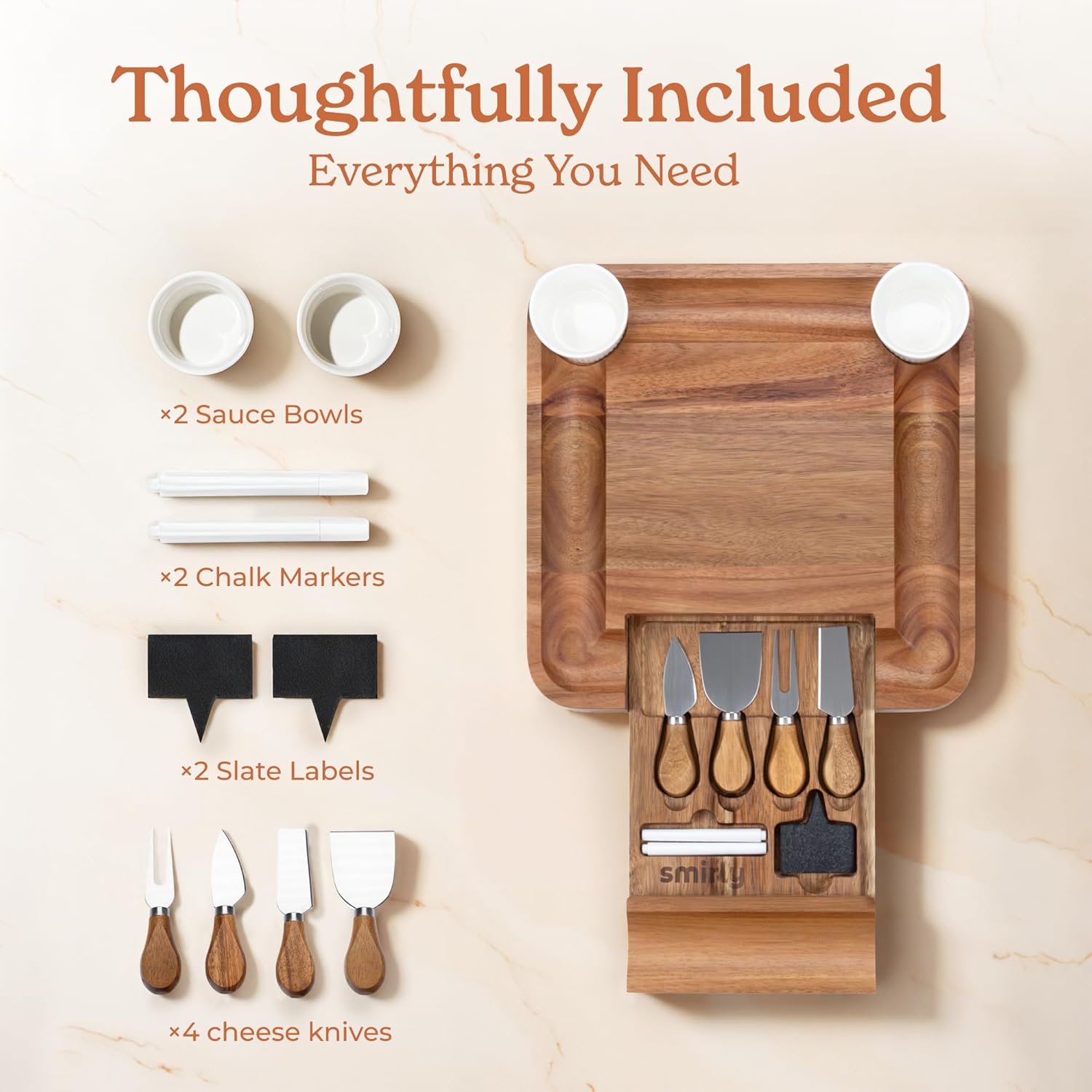 Detalle de SMIRLY Large Acacia Charcuterie Board Set 🧀