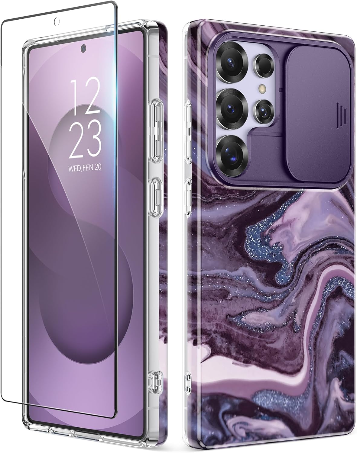 Detalle de GVIEWIN Marble Slim Fit Case with Slide Camera Cover for Samsung Galaxy S25 Ultra (6.9", 2025) — Marble Finish