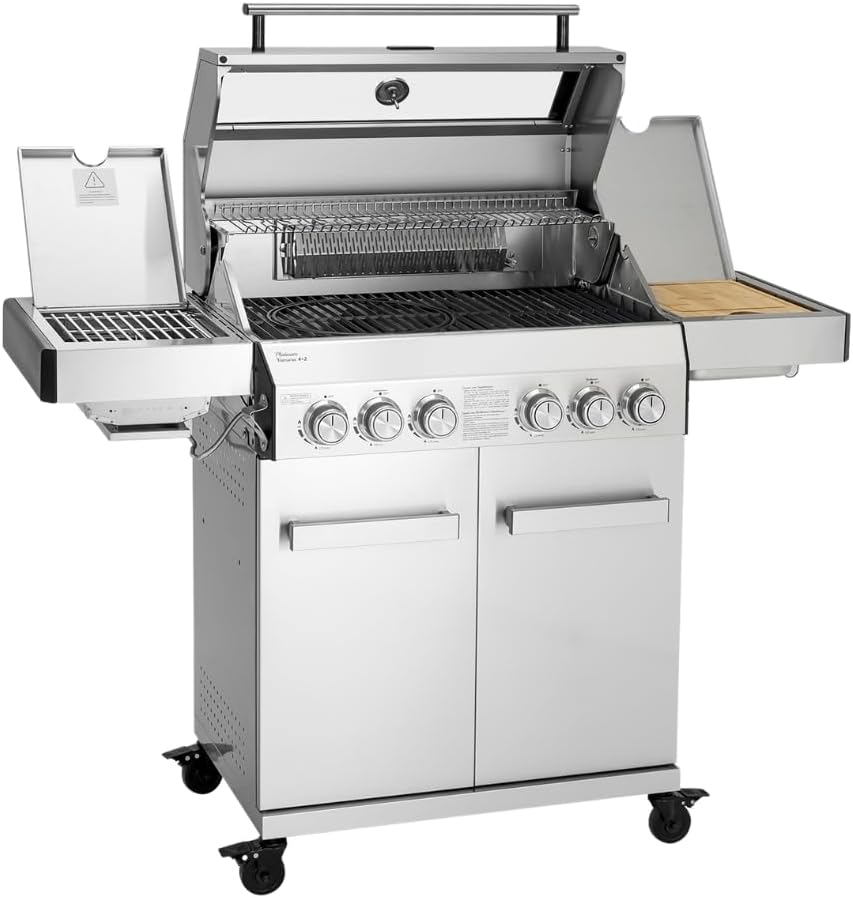 Thumbnail 1 de CosmoGrill Yamara 4+2 6 Burner Stainless Steel Gas BBQ with Viewing Glass, 1 Ceramic Sear Zone and Cast Iron Grates (Silver)
