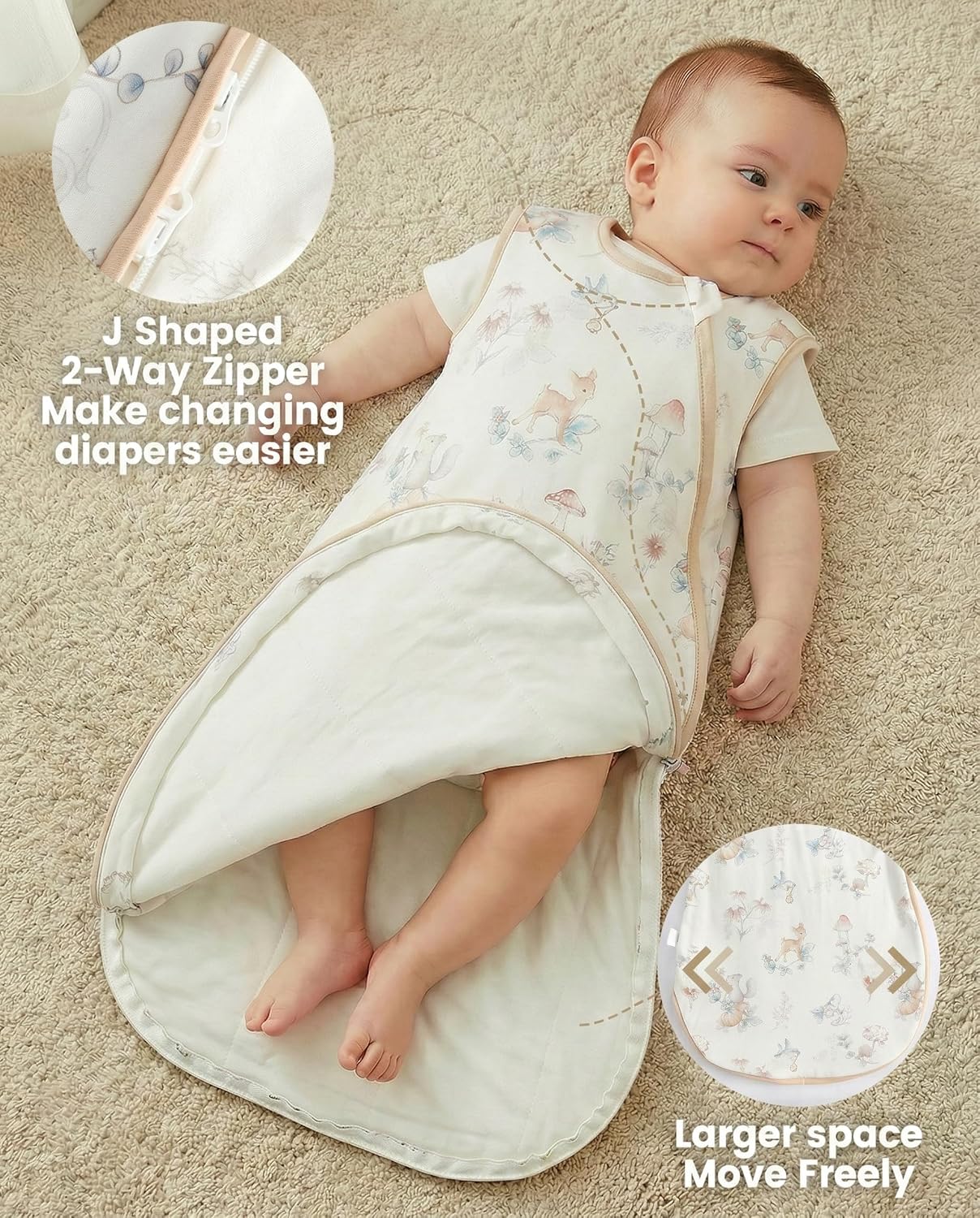 Detalle de WYTbaby 2er Pack Baby-Schlafsack 1,5 Tog aus 100% Baumwolle (0–24 Monate)