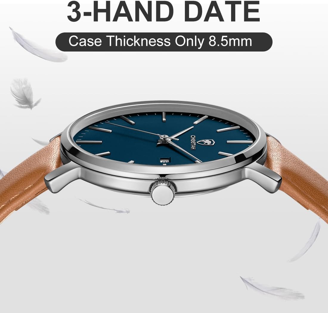 Thumbnail 4 de CHEETAH Minimalistische Herren-Armbanduhr mit Analog-Quarz, 3 ATM und Lederarmband