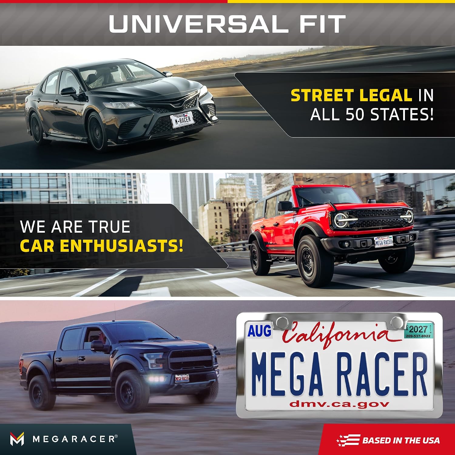 Thumbnail 2 de Polished Mirror Chrome Thin License Plate Frames (2-Pack) — Stainless Steel, Rattle-Free, Rust-Free, Street Legal