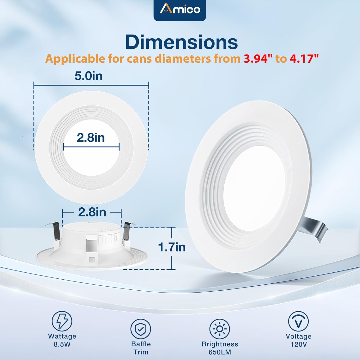 Detalle 2 de Amico 24-Pack 4-Inch 5CCT LED Recessed Lighting with Dimmable 8.5W (60W) Equivalence