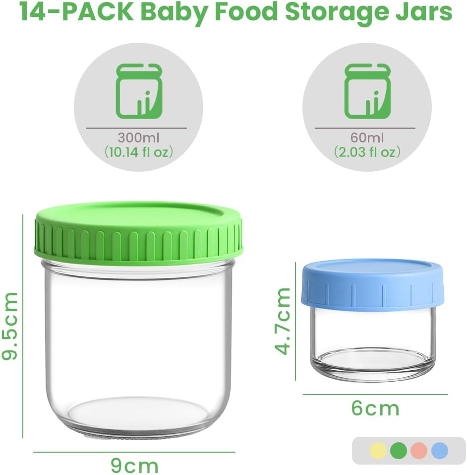 Detalle 2 de Aolso Contenitori Alimentari — Set di 14 vasetti ermetici in vetro, 300 ml e 60 ml, lavastoviglie/freezer/microonde
