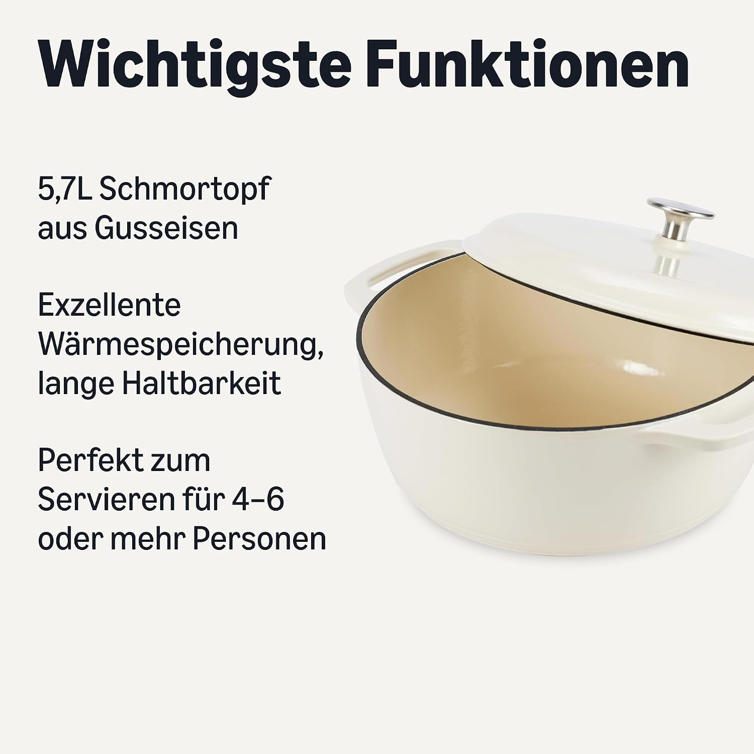 Thumbnail 1 de Amazon Basics Schmortopf aus emailliertem Gusseisen, 5,7 L, Weiß – gleichmäßige Hitze & vielseitig einsetzbar