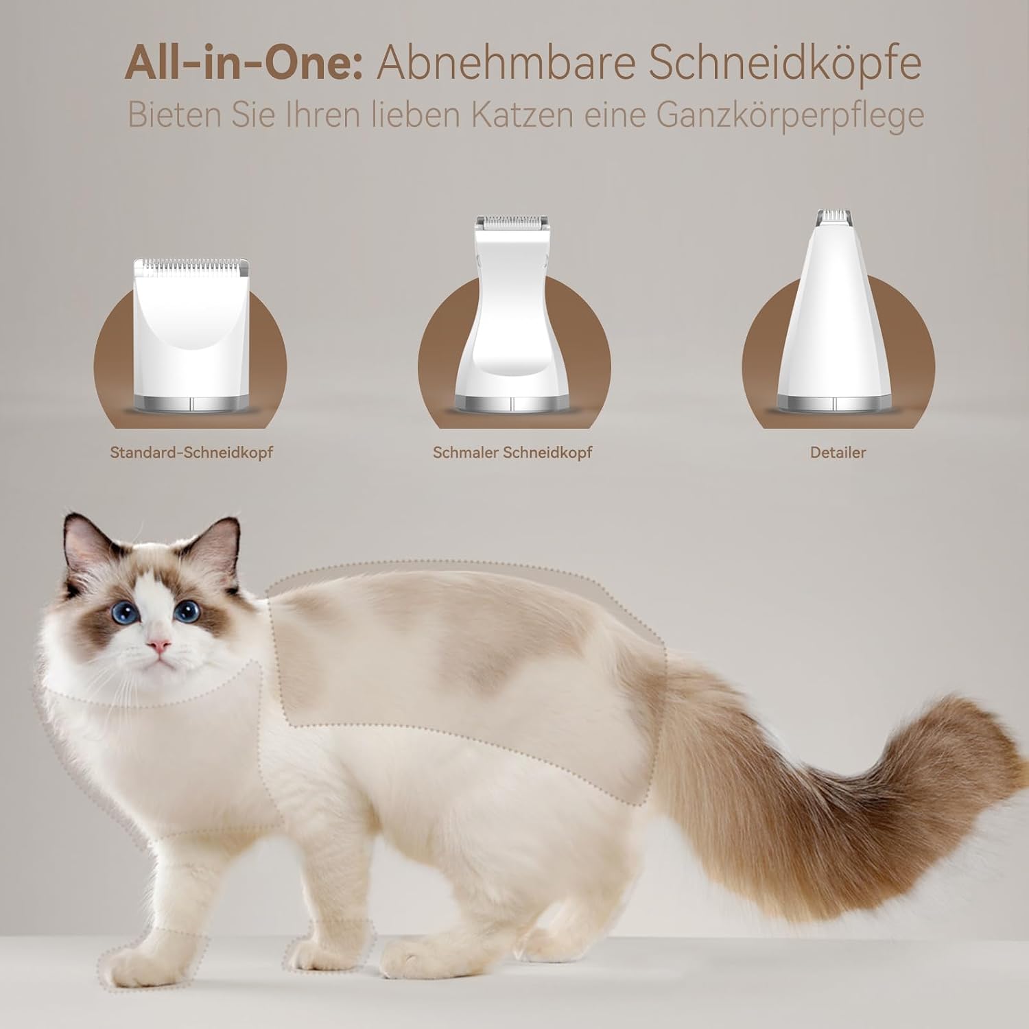 Detalle 2 de Bautrium Leise Schermaschine Katze Set USB‑C Aufladung