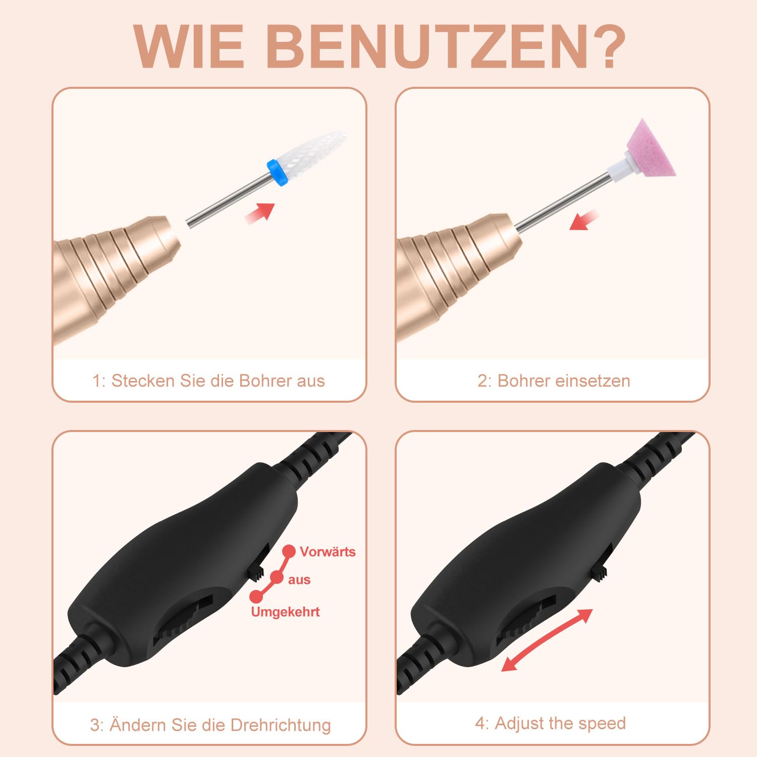 Detalle 1 de FOLAI Elektrischer Nagelfräser mit 0-20.000 U/min