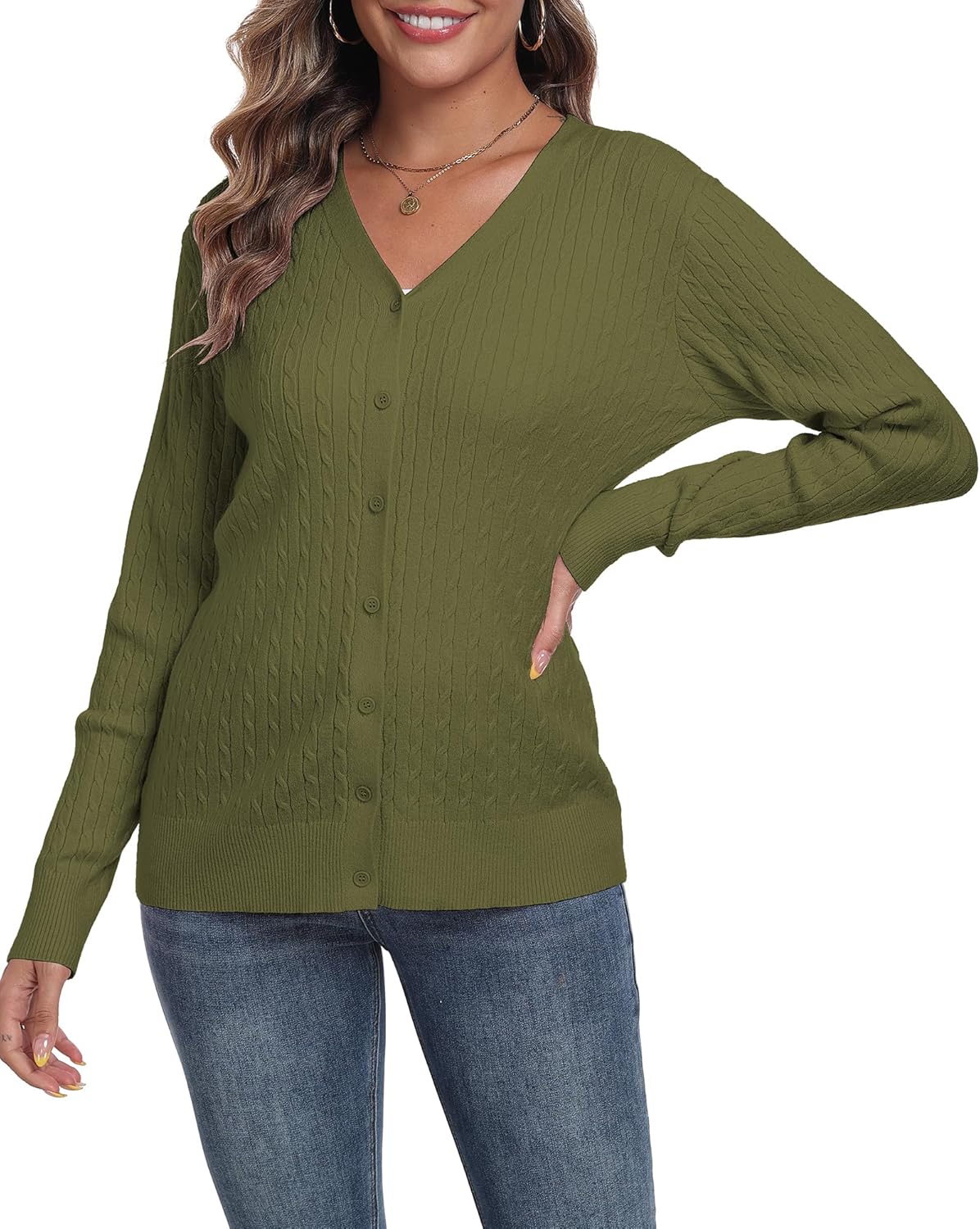 Thumbnail 3 de YUNDAI Women's Cable Knit Cardigans with V-Neck and Button-Down Front