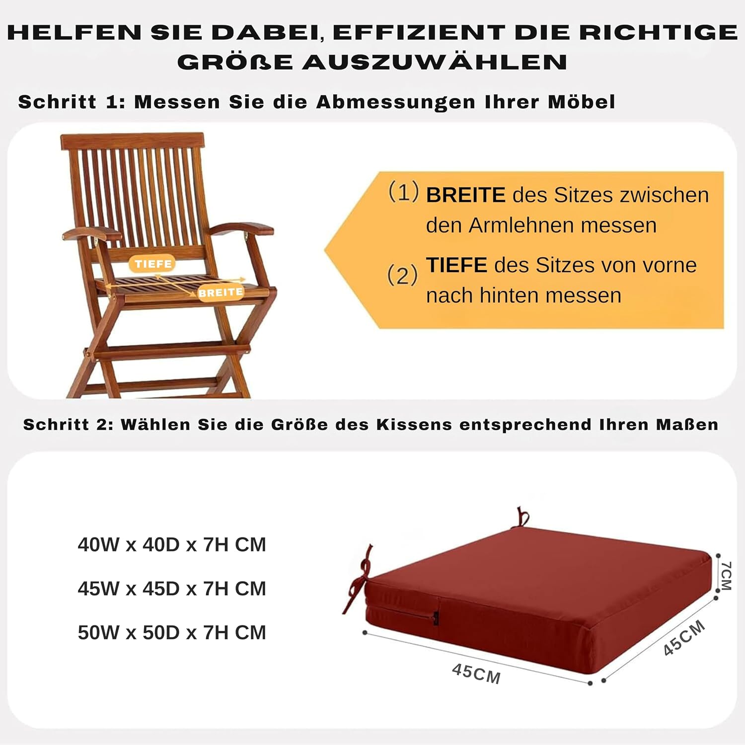 Detalle de PRIMEPATIO Stuhlkissen 45x45 cm – 2er Set für den Außenbereich, wasserdicht, Memory-Schaum, Ziegelrot