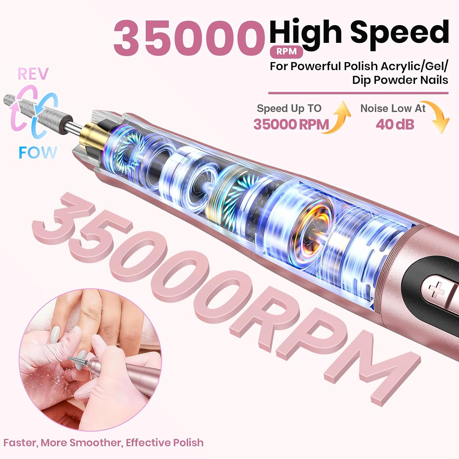 Detalle 2 de Cordless Nail Drill 35000RPM for manicures
