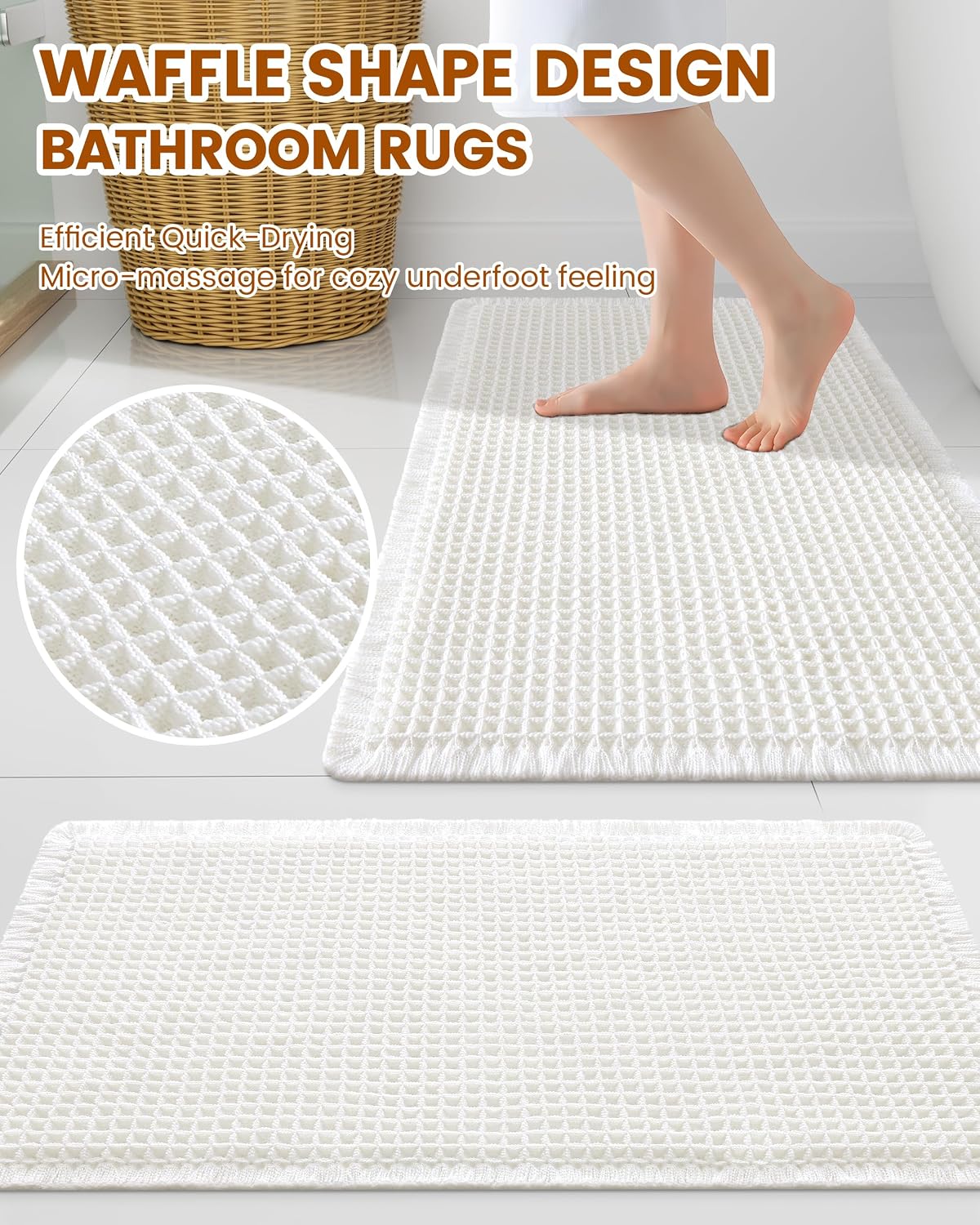 Detalle 2 de Smiry Waffle Bath Mat 30x20 — Extra Soft, Highly Absorbent, Non-Slip & Machine Washable