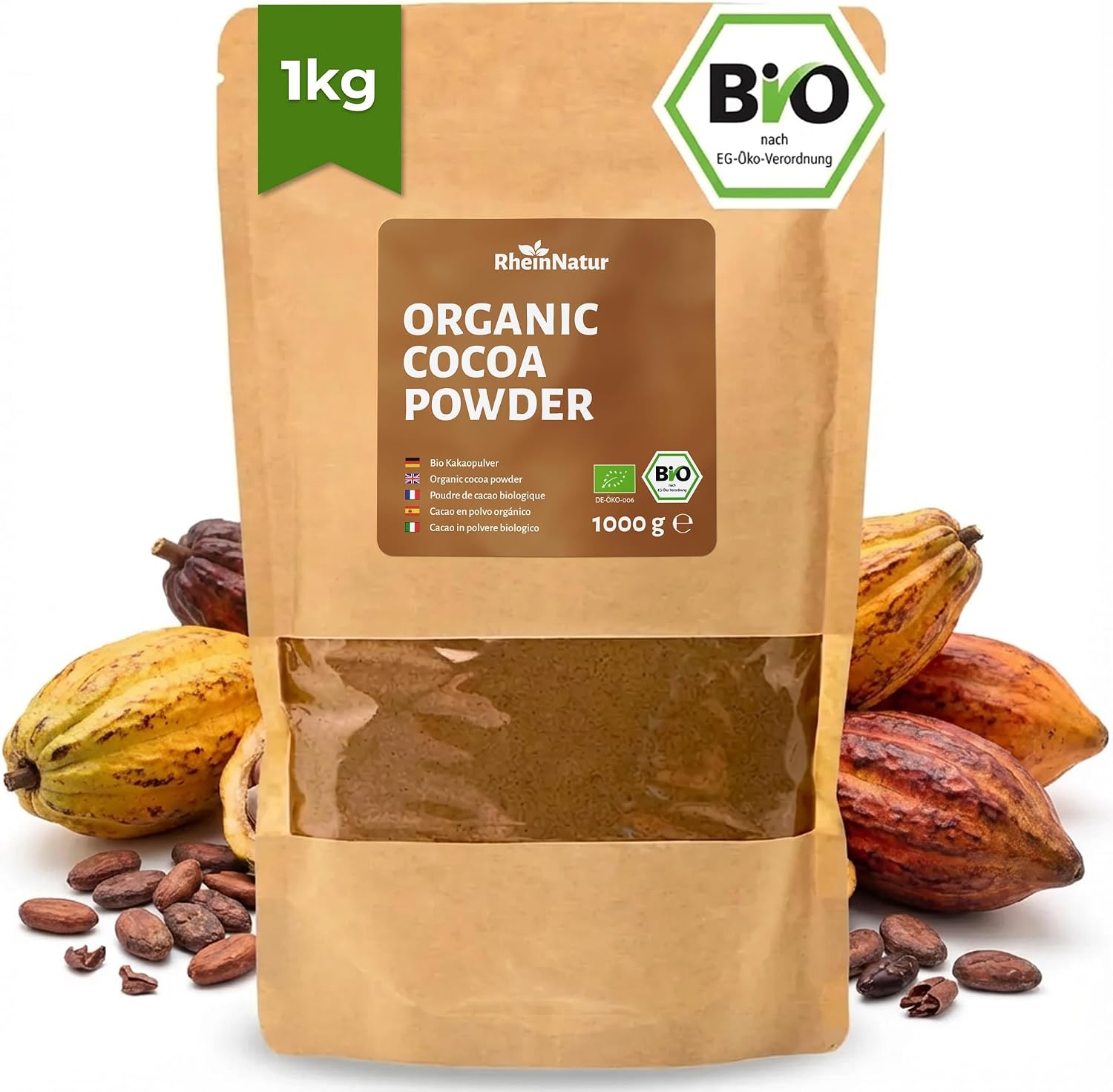 Detalle de RheinNatur biologisch cacaopoeder 1 kg – 100% cacao, ongezoet