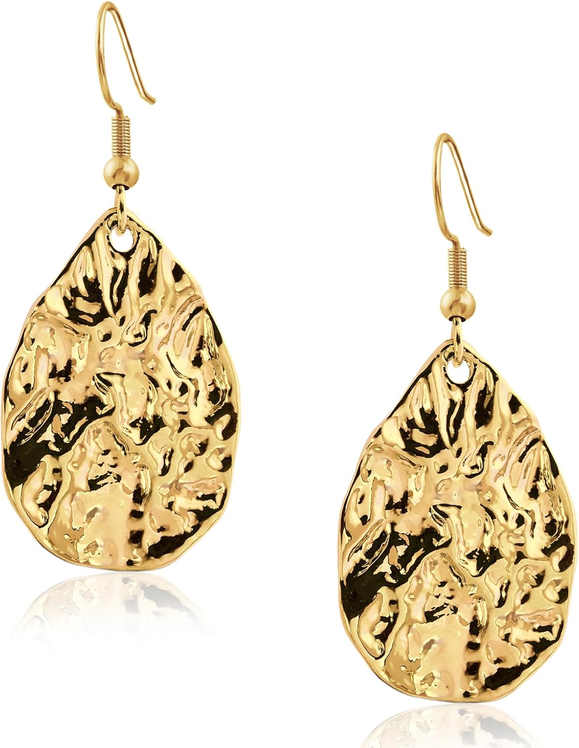 Detalle de Weviway 18K Gold Plated Teardrop Hammered Dangly Drop Earrings