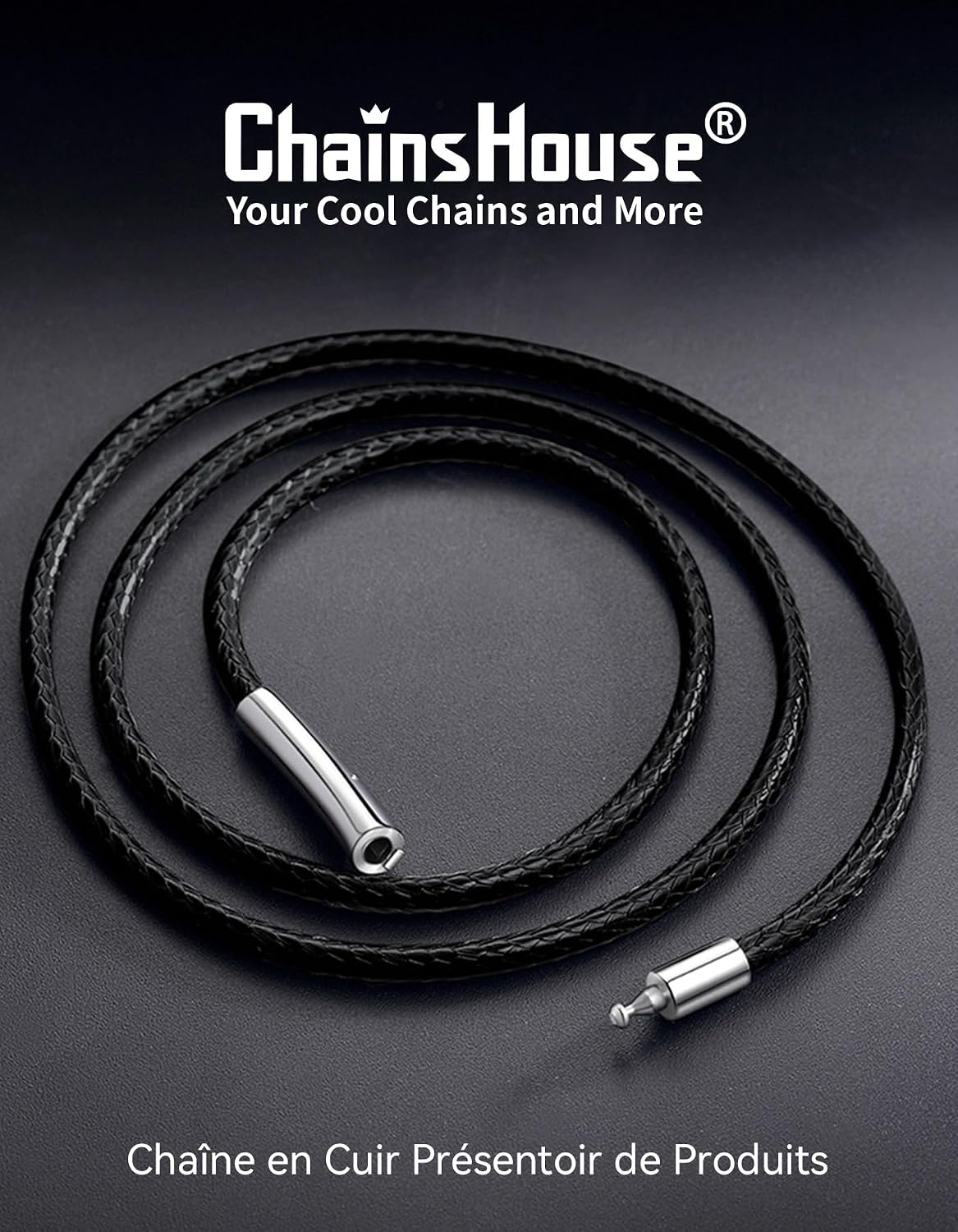 Thumbnail 6 de ChainsHouse – Chaine Collier Cordon Cuir Homme pour Pendentif, cuir véritable, corde de cire 2 mm