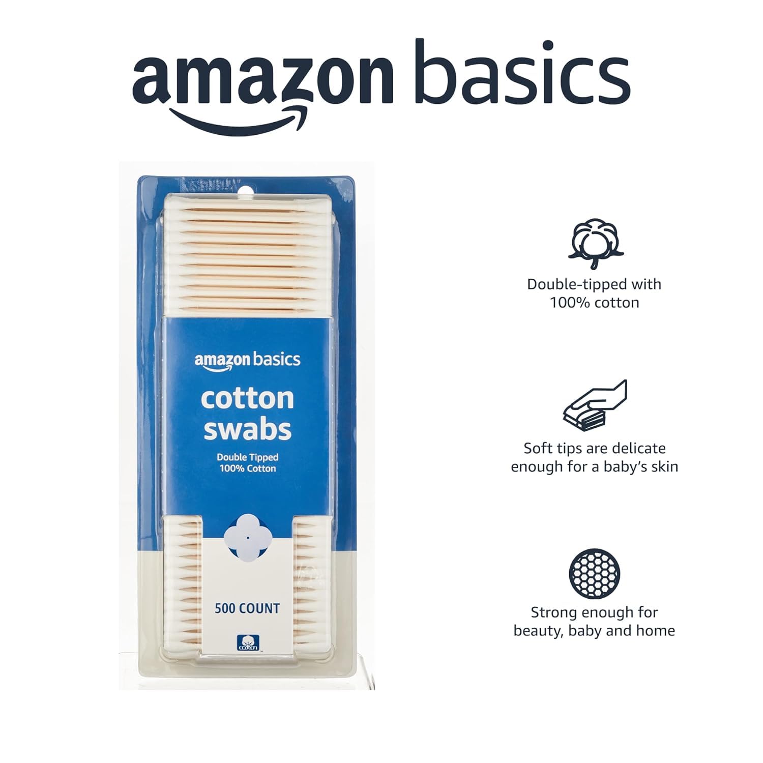 Thumbnail 2 de Amazon Basics Double-Tipped Cotton Swabs (500 Count) for Baby Care, Beauty, and Home