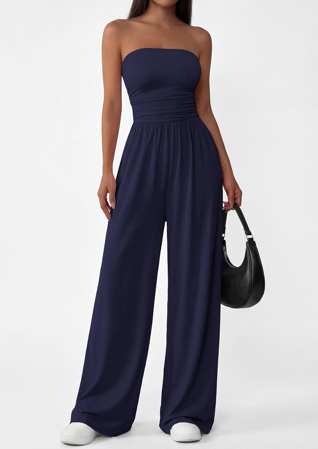 Thumbnail 6 de PRETTYGARDEN Womens Trendy Strapless Rompers: Ruched Tube Top Wide Leg Jumpsuit