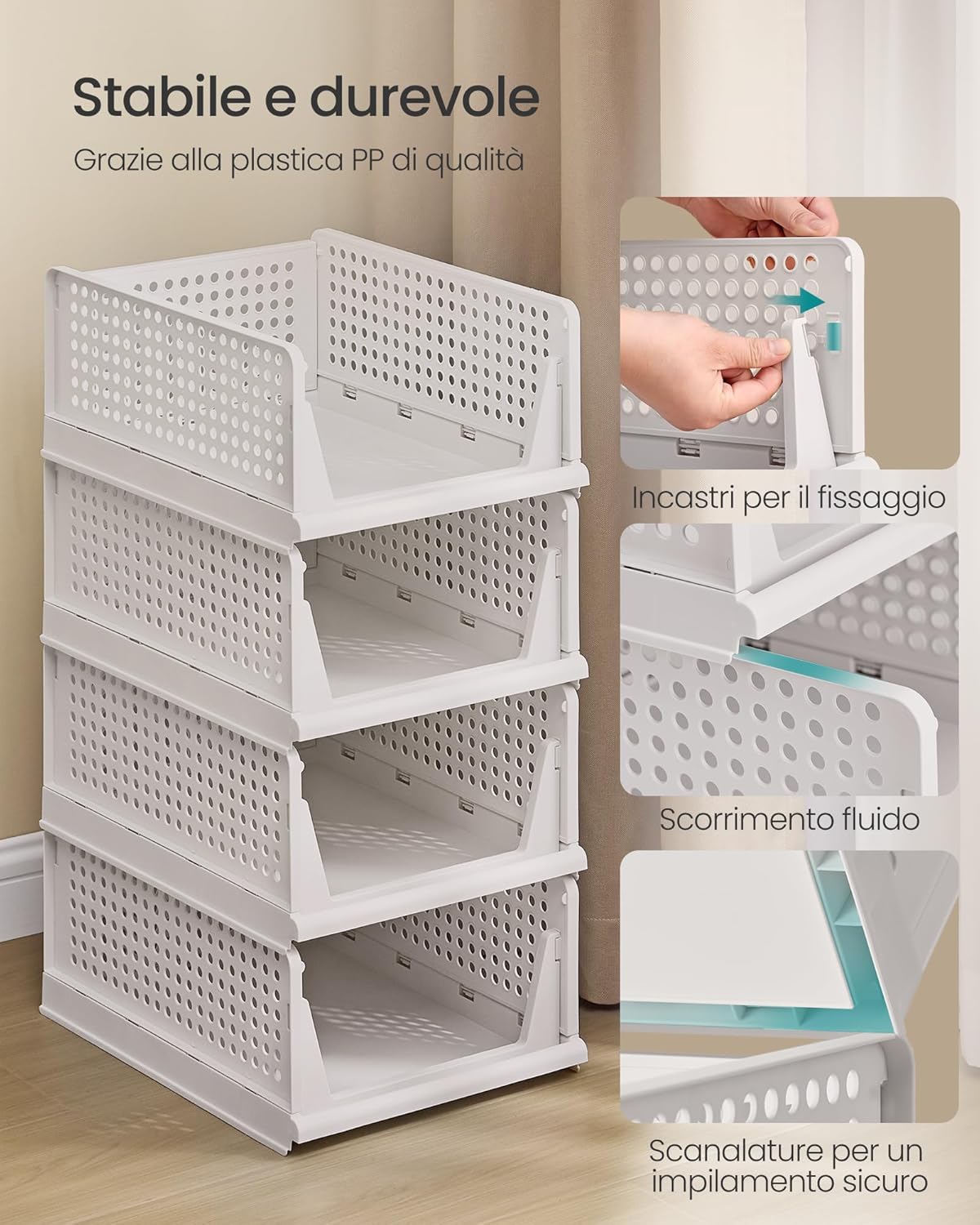Detalle de SONGMICS Organizer per Armadio Pieghevole LPC600WZ01 – Set di 6 cesti impilabili scorrevoli