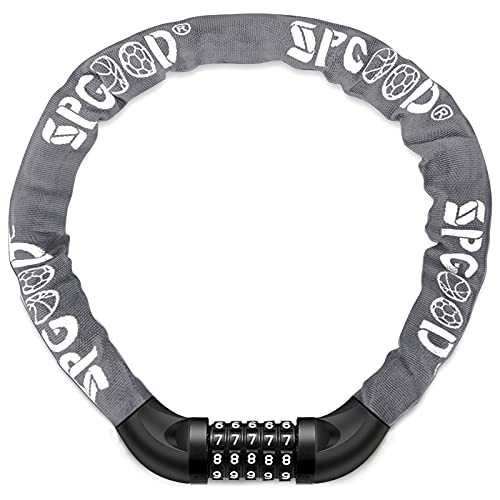 SPGOOD Fahrradschloss Ketten mit Zahlen – gehärtete 7 mm Kette, 830 mm, Grau