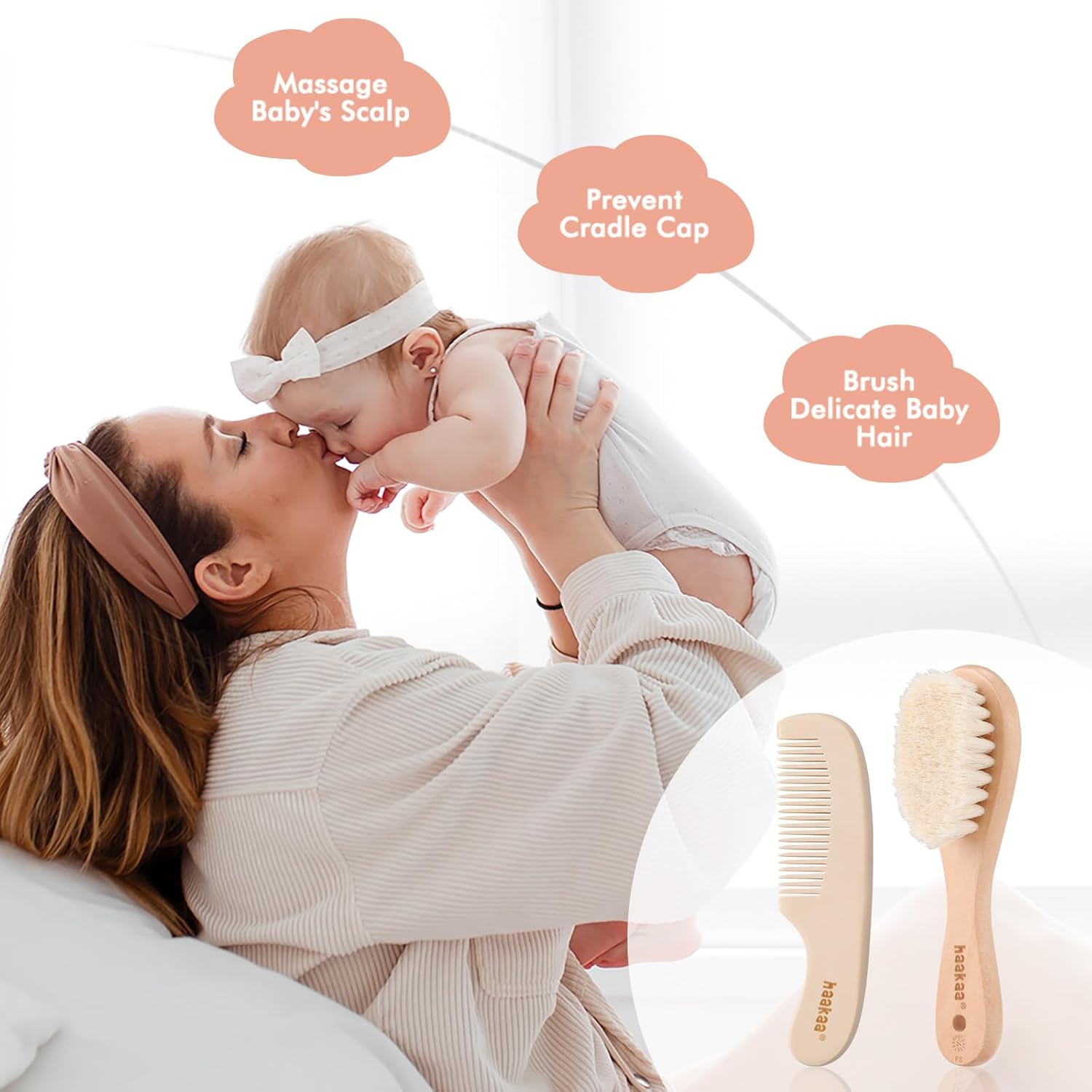 Thumbnail 2 de haakaa Baby Hair Brush and Comb Set (2pk) for Newborns & Toddlers with Natural Soft Wool Bristles