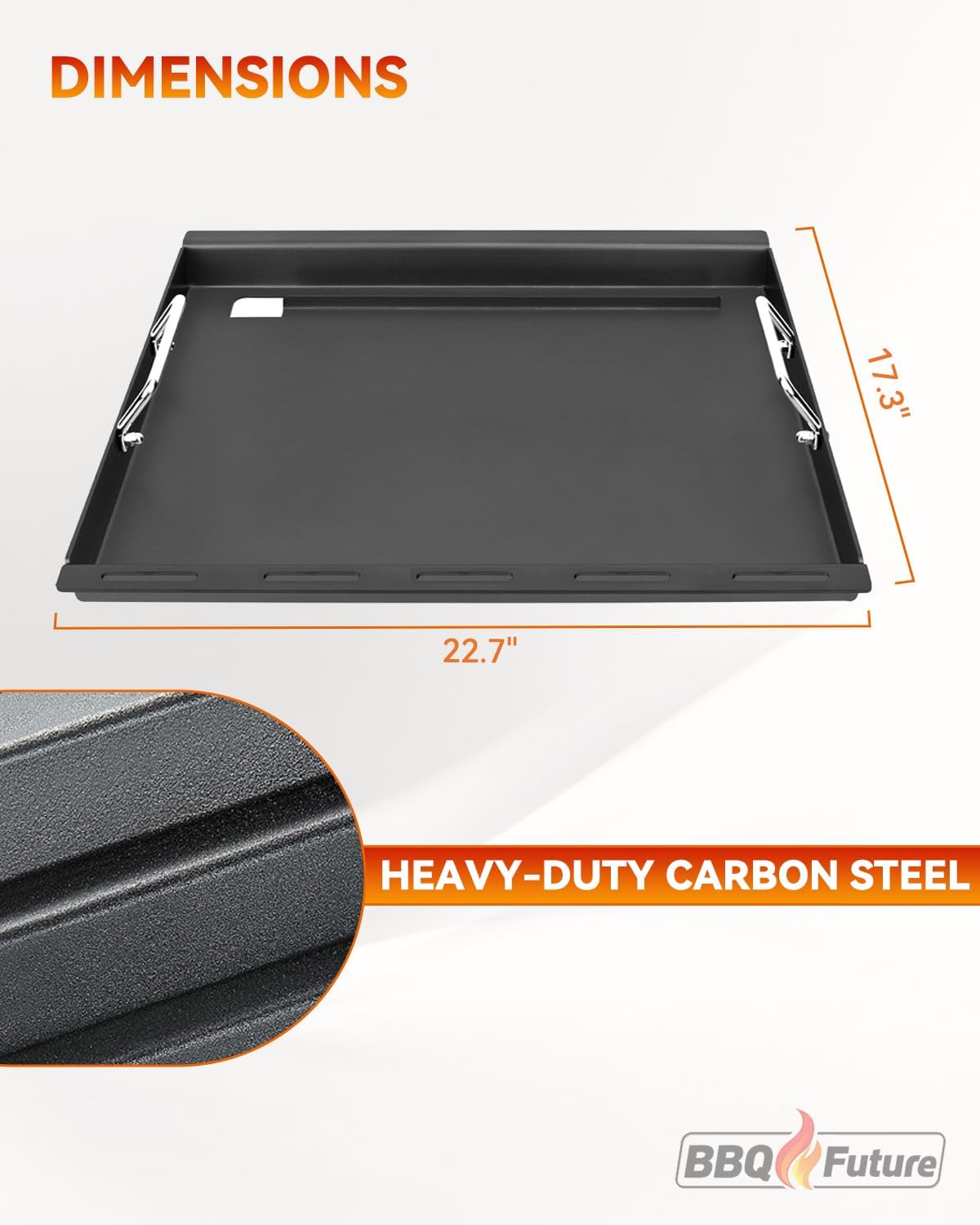 Detalle de 6787 Full Size Griddle Insert with Handles for Weber Spirit 400 Series (2025) and Spirit 300 (2016–2024) — Carbon Steel Flat Top Replacement