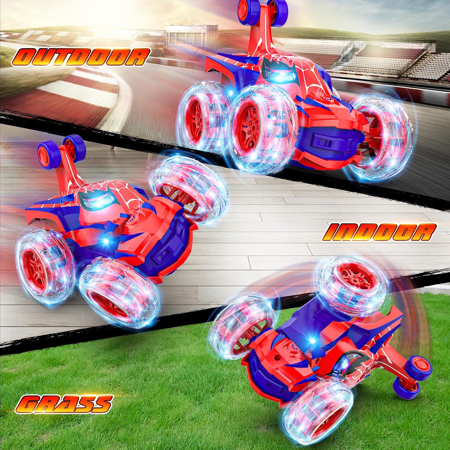 Detalle de Mafbeanl Remote Control Spider Stunt RC Car (Red) — 360° Rotation, 2.4GHz Control, Rechargeable Wheel Lights