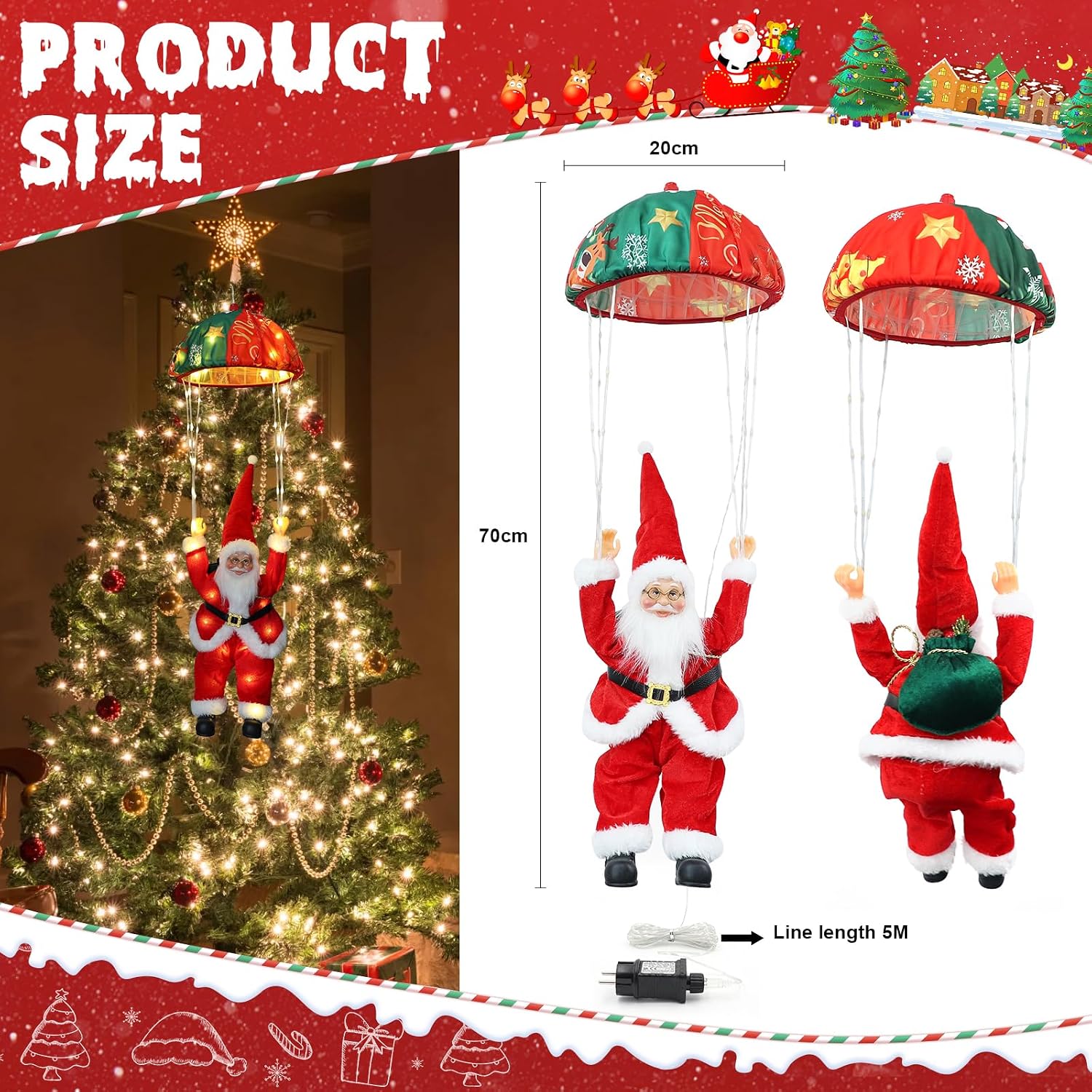 Detalle 2 de Auting LED Fallschirm Weihnachtsmann Lichterkette – 8 Modi mit Timer und Speicherfunktion