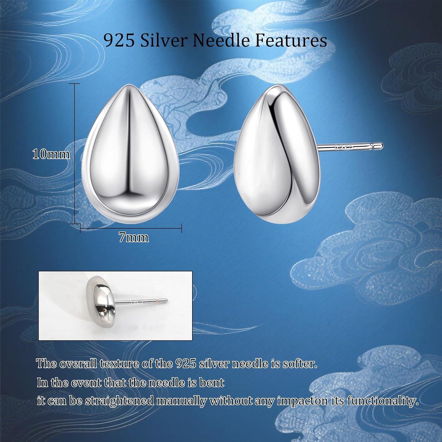 Thumbnail 5 de Weviway 925 Sterling Silver Teardrop Stud Earrings – Small, Lightweight Classic Design