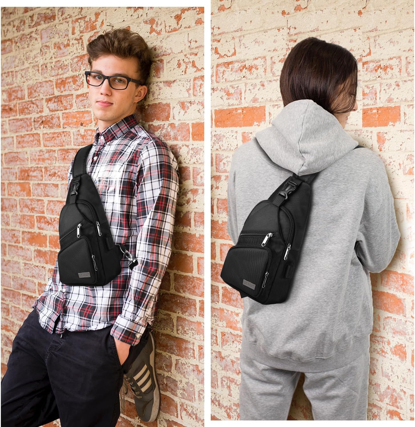 Thumbnail 5 de AMJ Crossbody Sling Bag for Men and Women — Nylon, 5 Pockets, USB-C Charging, Reversible Strap