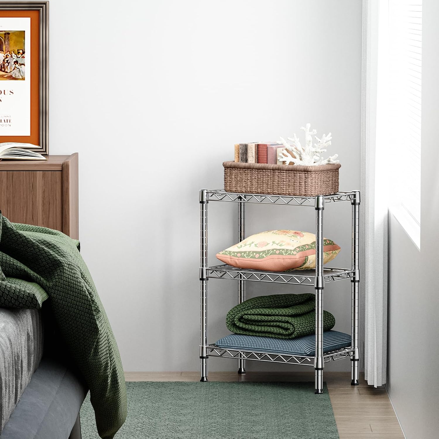 Detalle 1 de M MZG A305572AH301-EU 3-Tier Chrome Wire Shelving Unit with Shelf Liners
