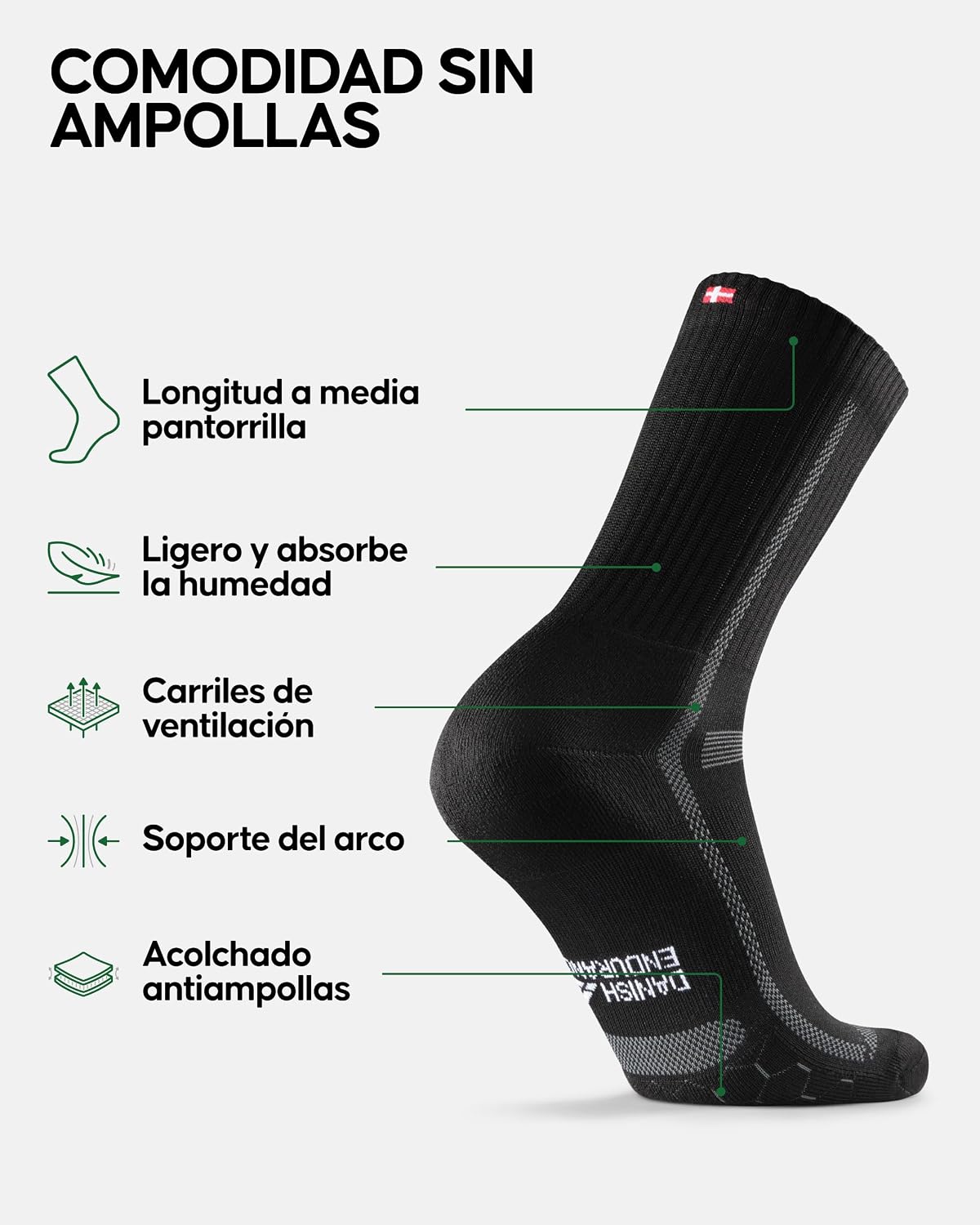 Detalle 2 de DANISH ENDURANCE Calcetines Running Altos 3–5 pack