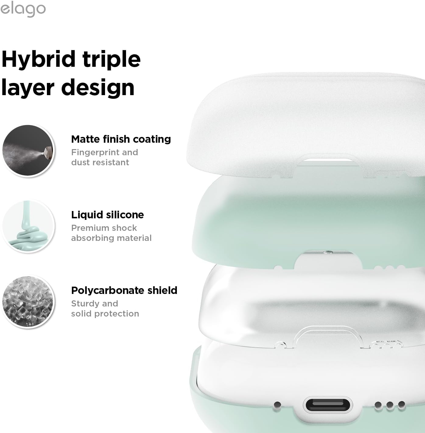 Detalle de elago Coque Liquid Hybrid pour AirPods 4 (Vert menthe) – protection hybride, charge sans fil