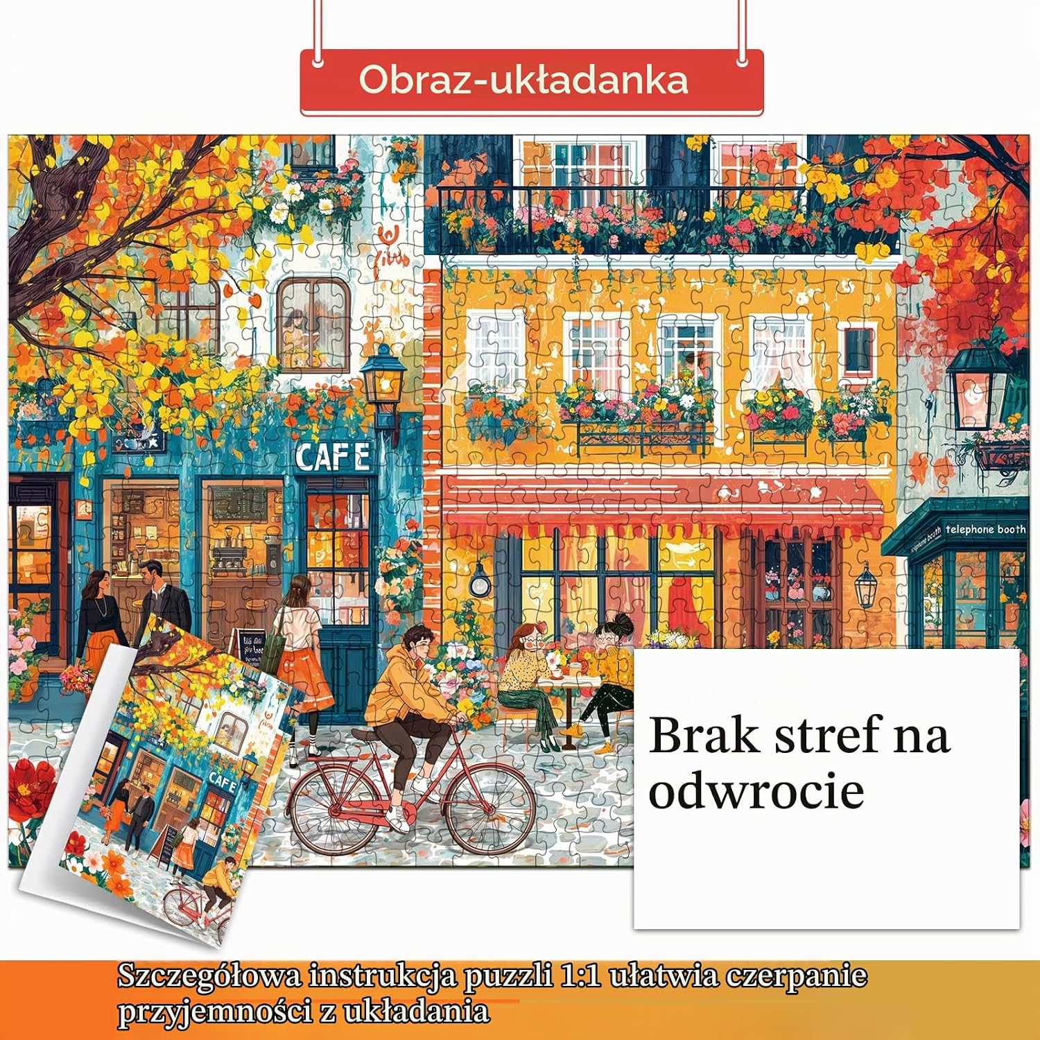 Thumbnail 2 de HUADADA puzzle 500 elementów – jesienna ulica, matowa powierzchnia i plakat