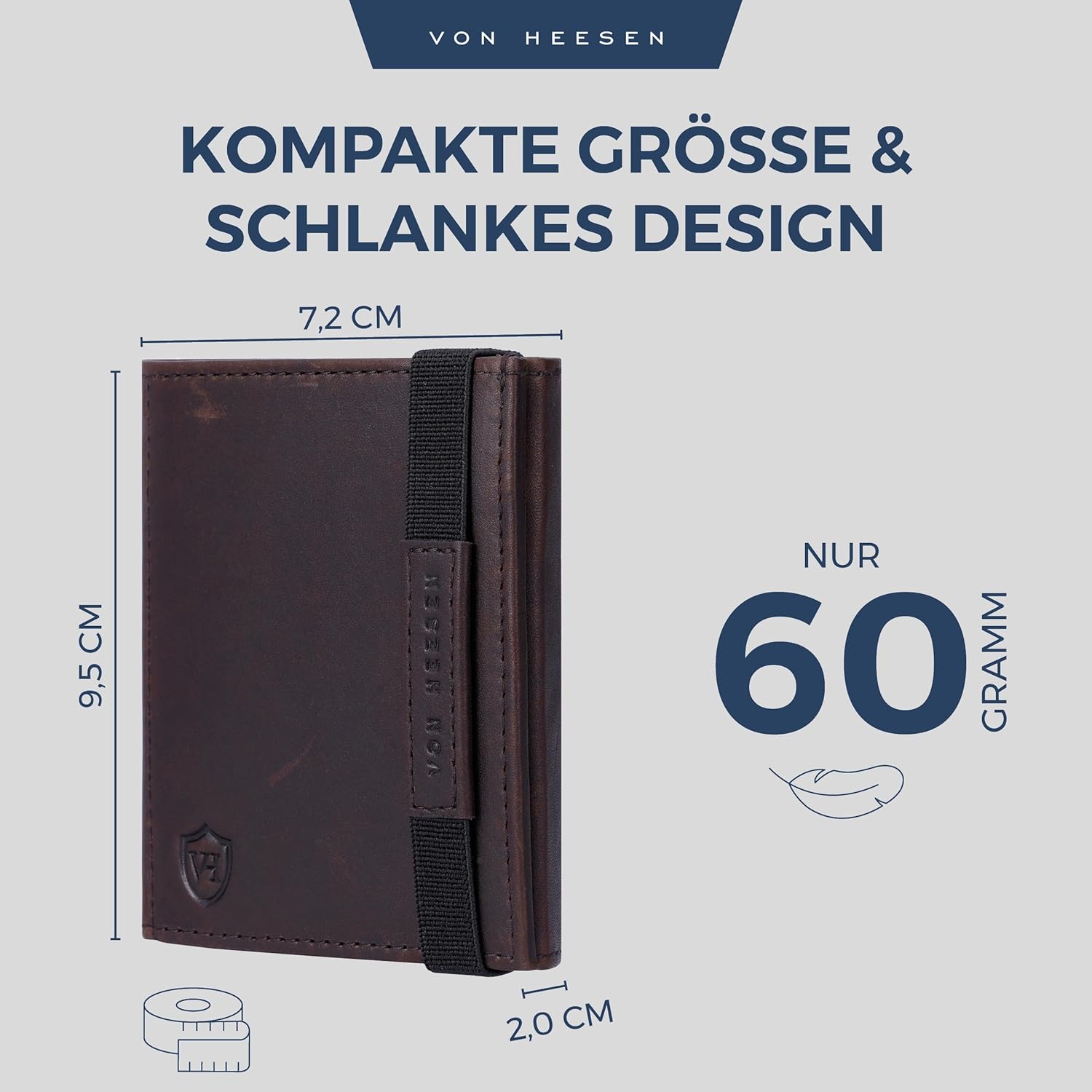 Thumbnail 4 de VON HEESEN Slim Wallet mit RFID Schutz – Herren Geldbörse klein aus Nappa-Leder (Braun Waxy)