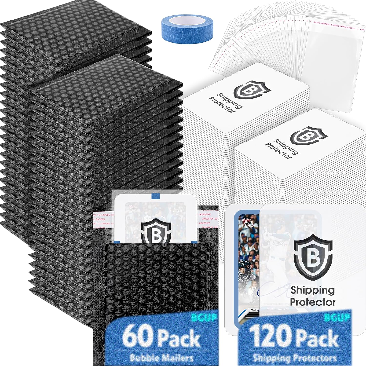 Detalle de BGUP Trading Card Shipping Kit with 120 Protectors, 60 Mailers and 100 Bags