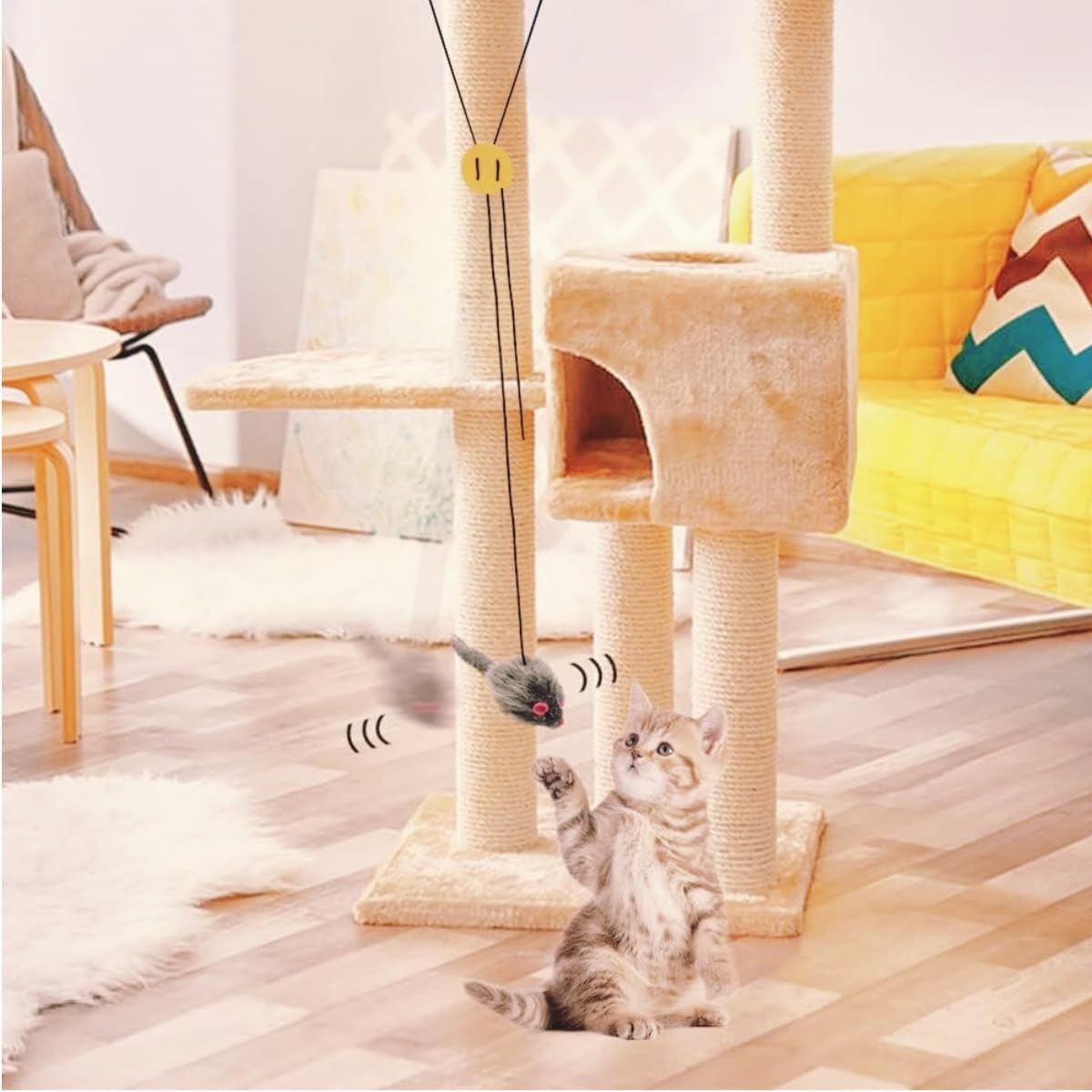Detalle 2 de Interaktives Katzenspielzeug (2er-Set) mit elastischer Maus zum Anhängen – ideal gegen Langeweile